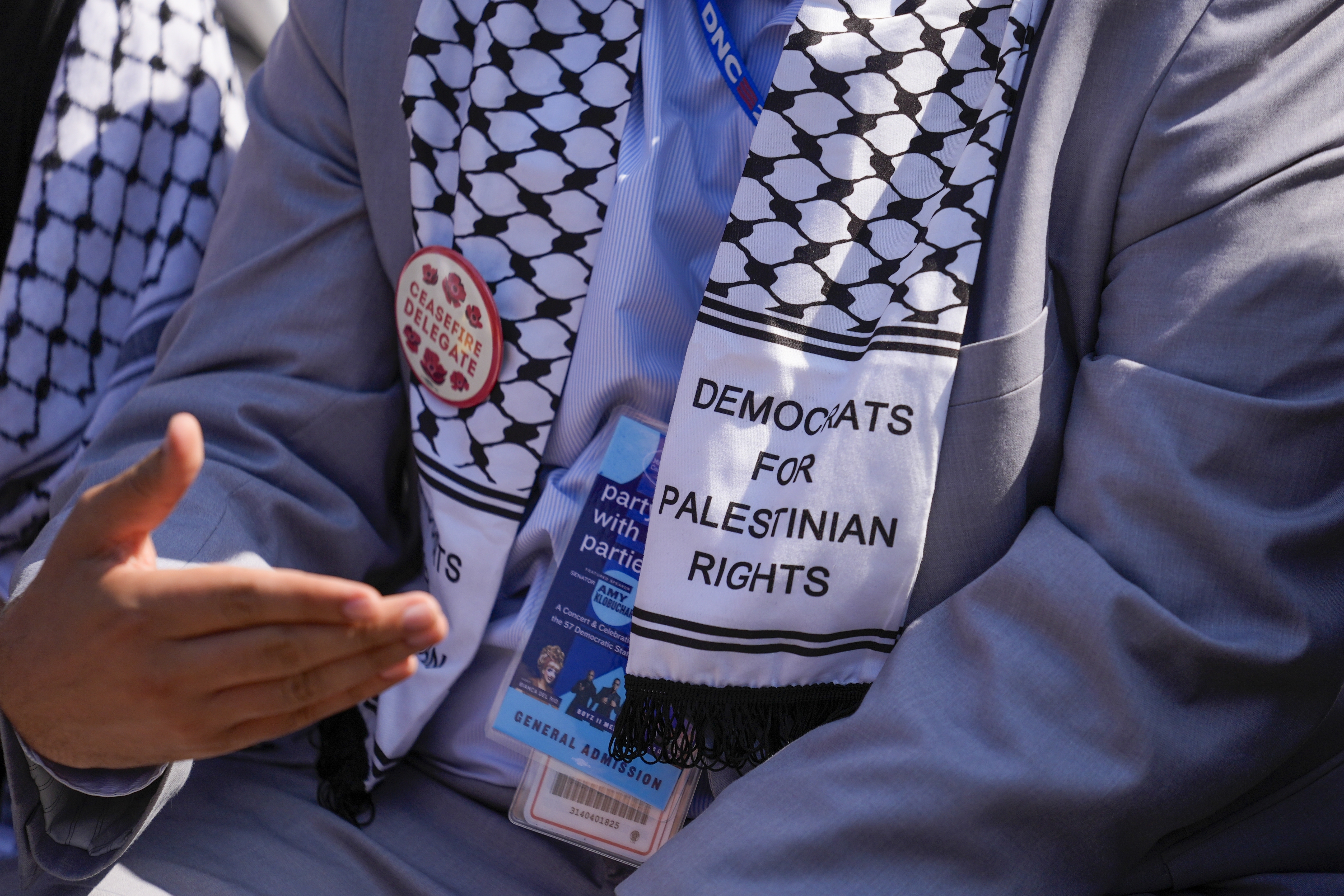 Abbas Alwieh, a Michigan uncommitted delegate, participates in a press conference outside the United Center before the Democratic National Convention Thursday, Aug. 22, 2024, in Chicago. (AP Photo/Matt Rourke)