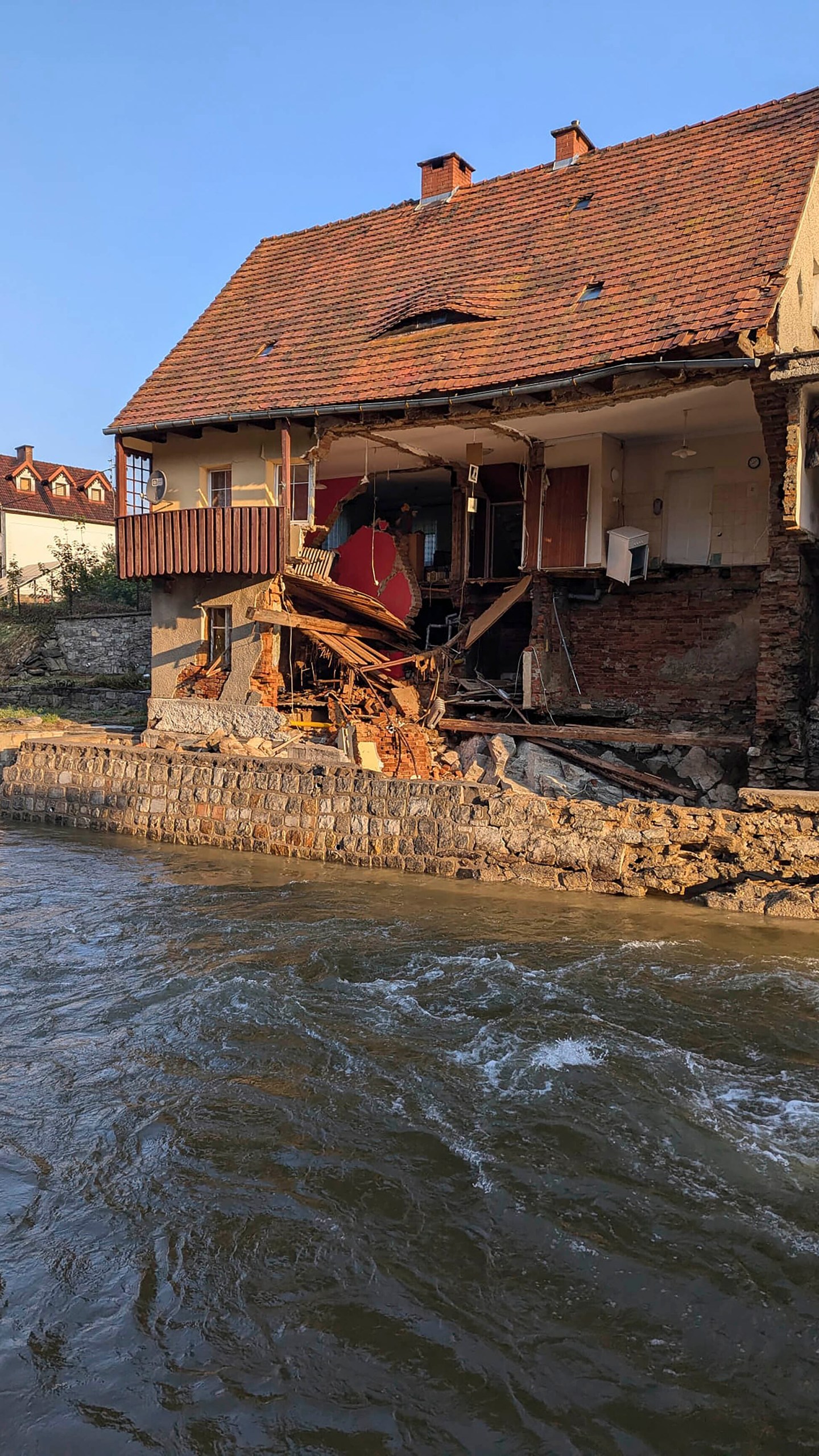 This handout photo provided by the State Fire Service of Poland, shows damages after the flooding in southwestern Poland, Ladek Zdroj, Poland, on Thursday, Sept. 19 , 2024. (Grzegorz Rozanski/KG PSP via AP)