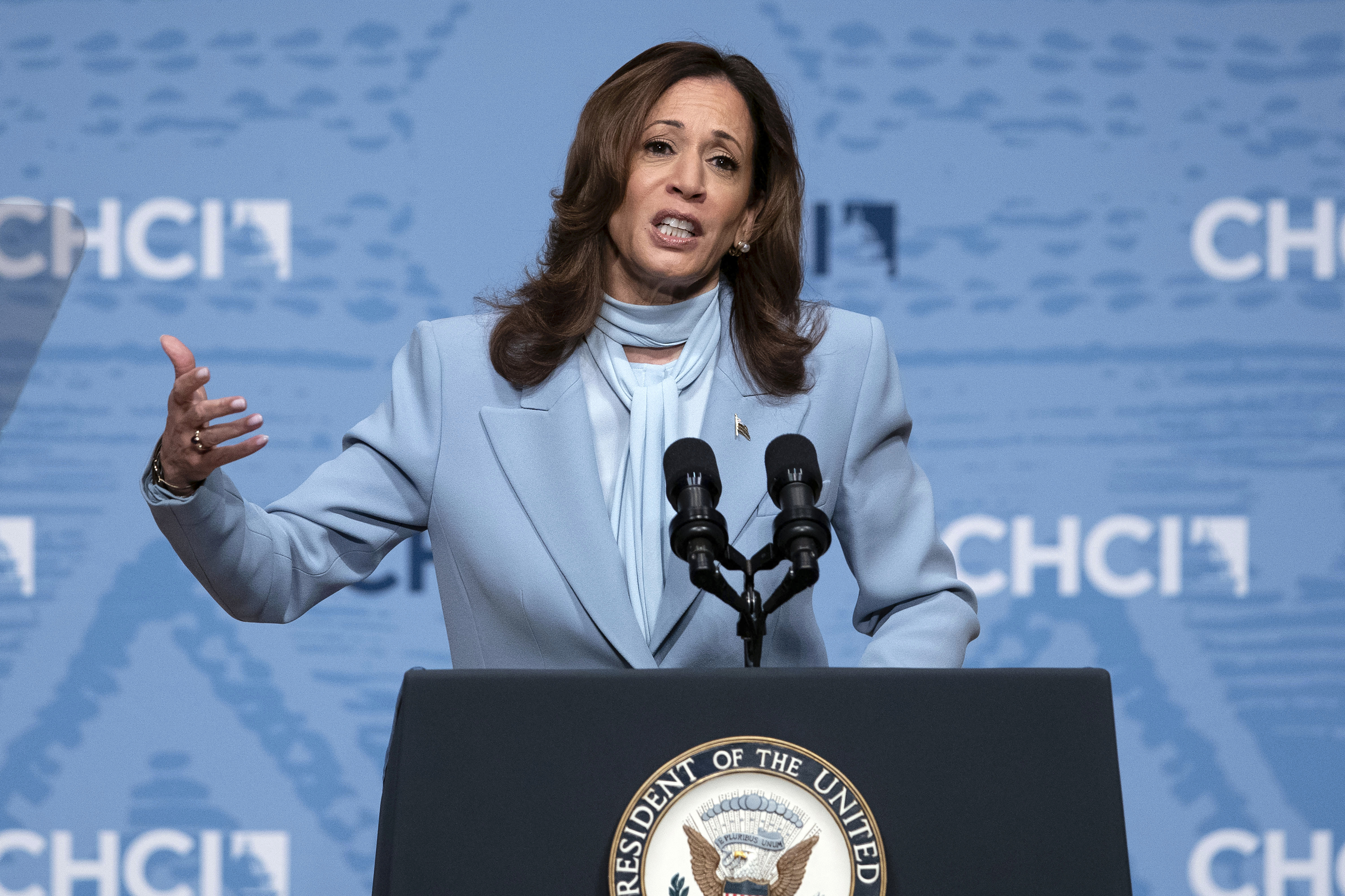 Democratic presidential nominee Vice President Kamala Harris speaks at Congressional Hispanic Caucus Institute (CHCI) Leadership Conference, at Ronald Reagan Building in Washington, Wednesday, Sept. 18, 2024. (AP Photo/Jose Luis Magana)