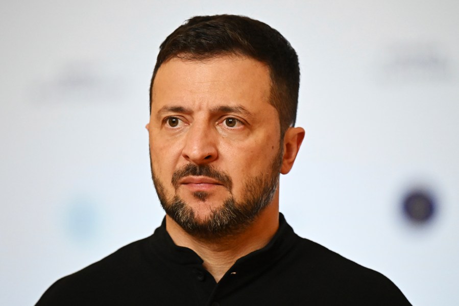 President of Ukraine Volodymyr Zelenskyy attends the Fourth Crimea Platform Leaders Summit in Kyiv, Ukraine, Wednesday, Sept. 11, 2024. (Leon Neal/Pool via AP)