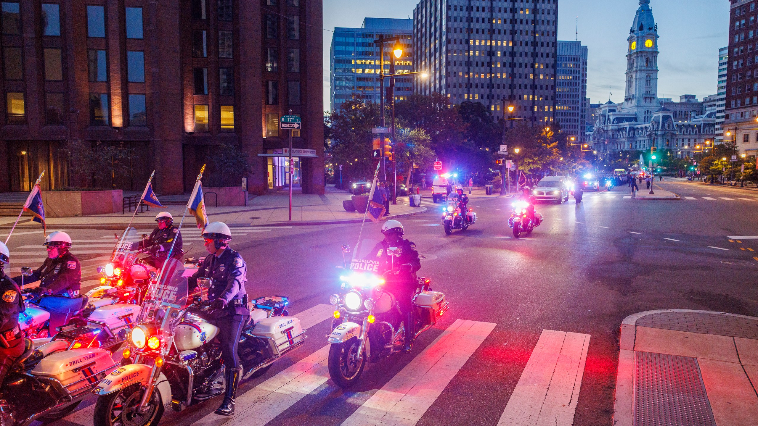 Funeral procession for Philadelphia police officer Jaime Roman in route to the Cathedral Basilica of Saints Peter and Paul on Thursday, Sept. 19, 2024. (Alejandro A. Alvarez/The Philadelphia Inquirer via AP)