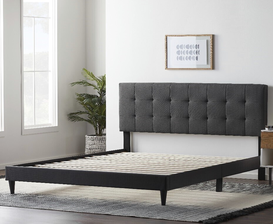 This photo provided by the Consumer Product Safety Commission shows a Lucid Platform Bed with an upholstered square tufted headboard that is being recalled across the U.S. and Canada, Thursday, Sept. 19, 2024, because they can break during use. (Consumer Product Safety Commission via AP)