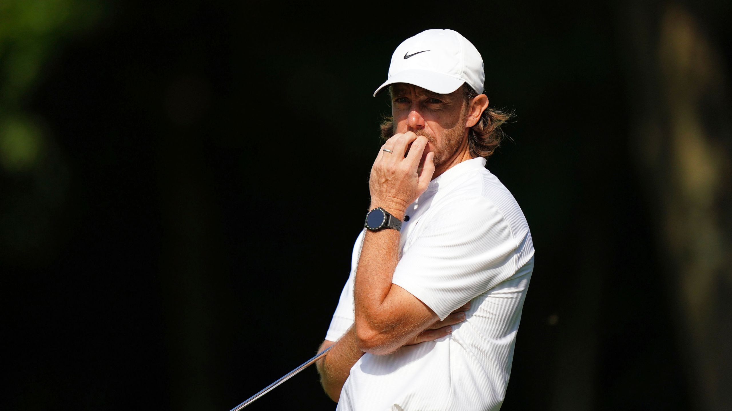 Tommy Fleetwood attends the day one of the BMW PGA Championship at Wentworth Golf Club in Virginia Water, Surrey, England, Thursday, Sept. 19, 2024. (Zac Goodwin/PA via AP)