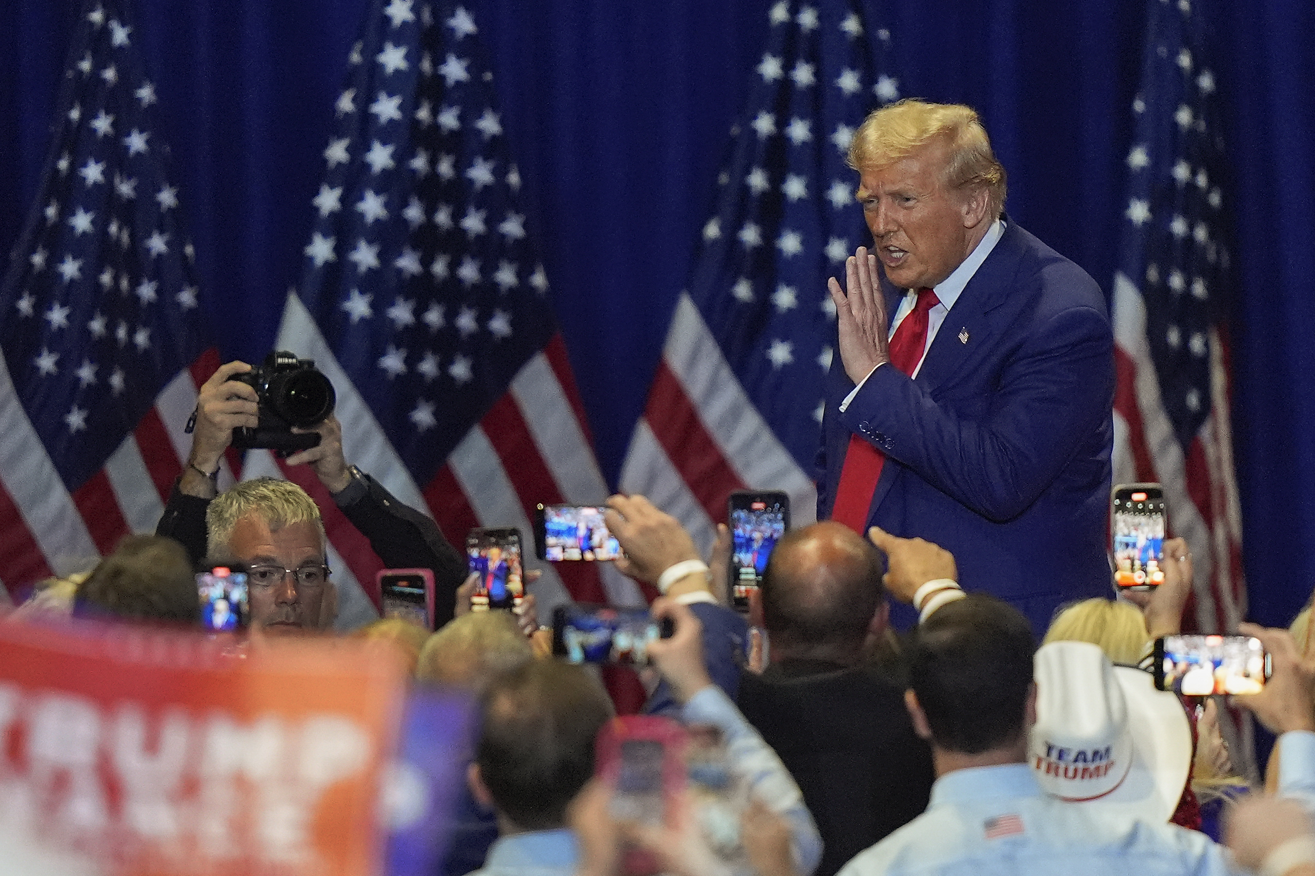 Republican presidential nominee former President Donald Trump, speaks during a campaign event, Wednesday, Sept. 18, 2024, in Uniondale, N.Y. (AP Photo/Frank Franklin II)