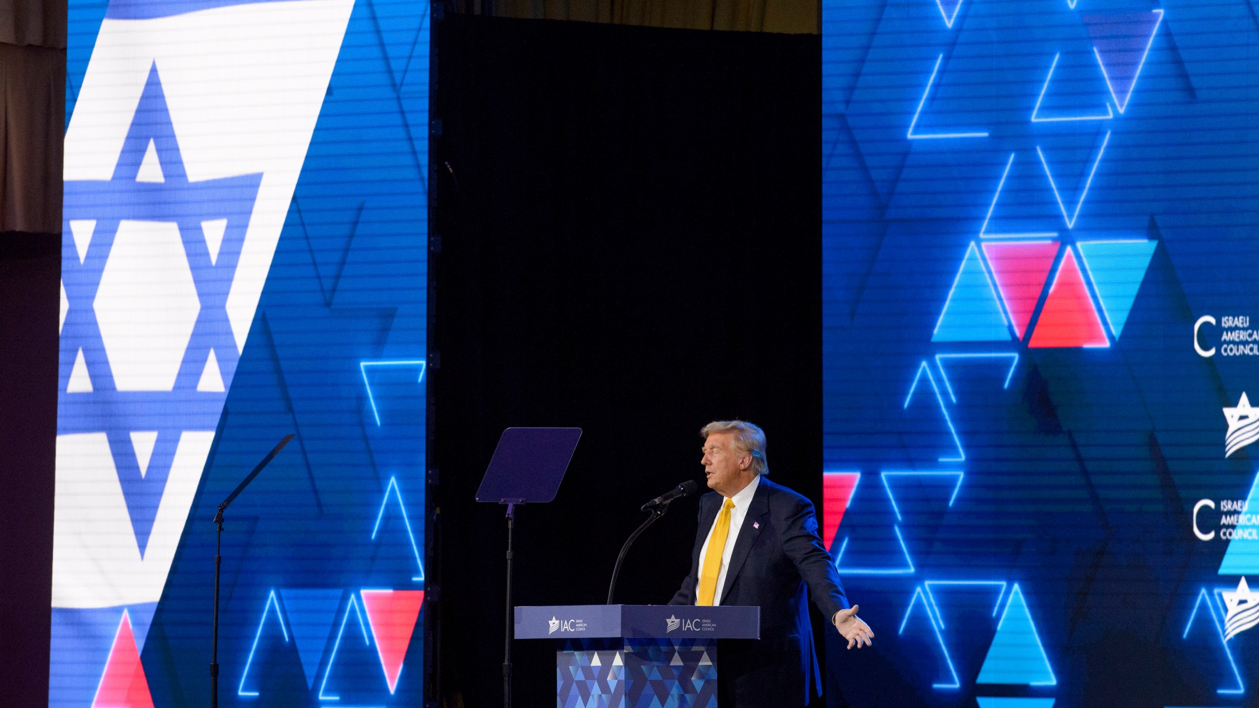 Former President Donald Trump delivers remarks during the Israeli American Council 9th Annual National Summit at the Washington Hilton in Washington, Thursday, Sept. 19, 2024. (AP Photo/Rod Lamkey, Jr.)