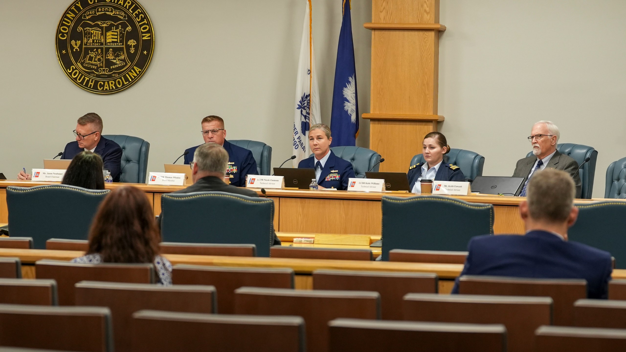 Proceedings in Titan marine board formal hearing take place inside the Charleston County Council Chambers, Thursday, Sept. 19, 2024, in North Charleston, S.C. (Corey Connor via AP, Pool)