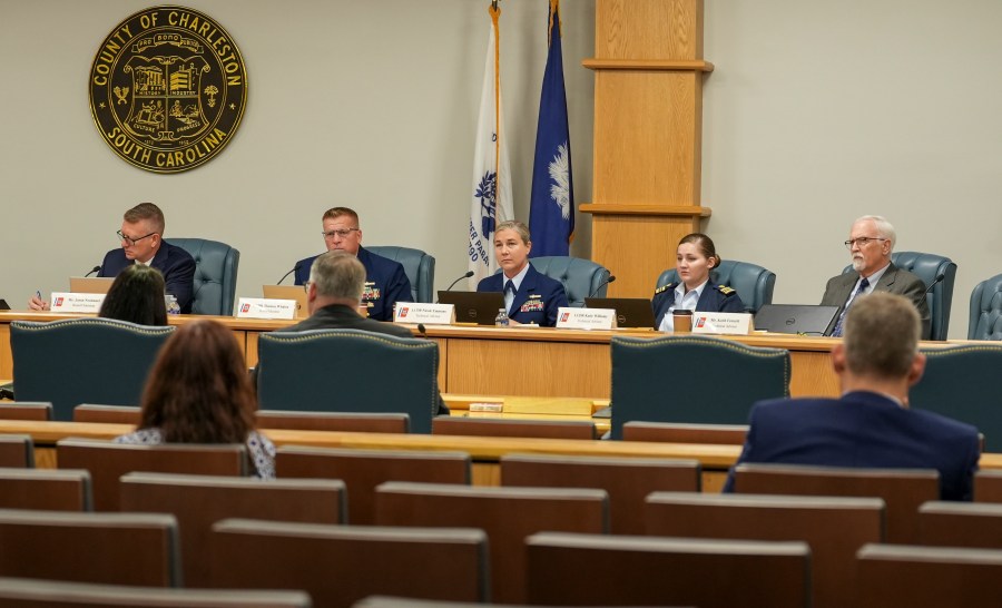 Proceedings in Titan marine board formal hearing take place inside the Charleston County Council Chambers, Thursday, Sept. 19, 2024, in North Charleston, S.C. (Corey Connor via AP, Pool)