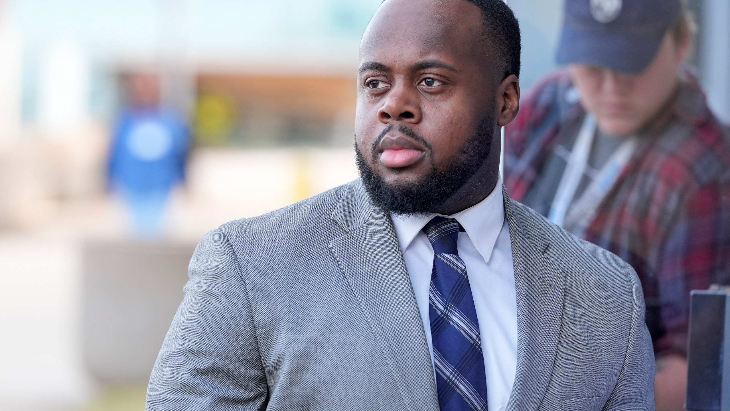 Former Memphis police officer Tadarrius Bean arrives at the federal courthouse for the second day of jury selection for the trial in the Tyre Nichols case Tuesday, Sept. 10, 2024, in Memphis, Tenn. (AP Photo/George Walker IV)