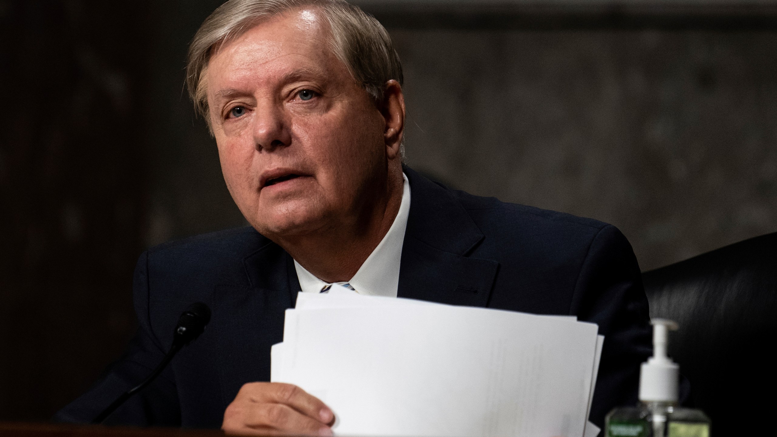 FILE - Senate Judiciary Committee chairman Sen. Lindsey Graham, R-S.C., speaks during a Senate Judiciary Committee oversight hearing on Capitol Hill in Washington, Aug. 5, 2020. (Erin Schaff/The New York Times via AP, Pool, File)