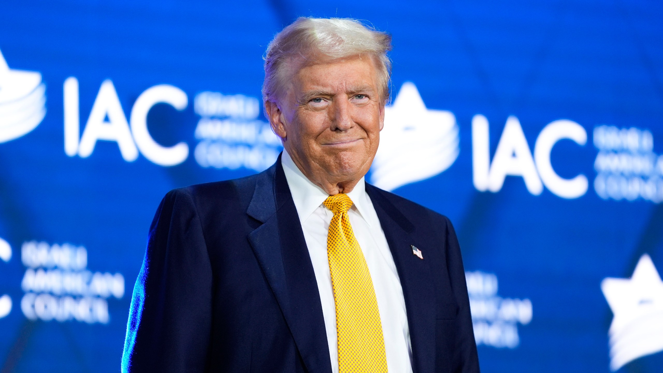 Republican presidential candidate former President Donald Trump arrives to speak at the Israeli American Council National Summit, Thursday, Sept. 19, 2024, in Washington. (AP Photo/Evan Vucci)