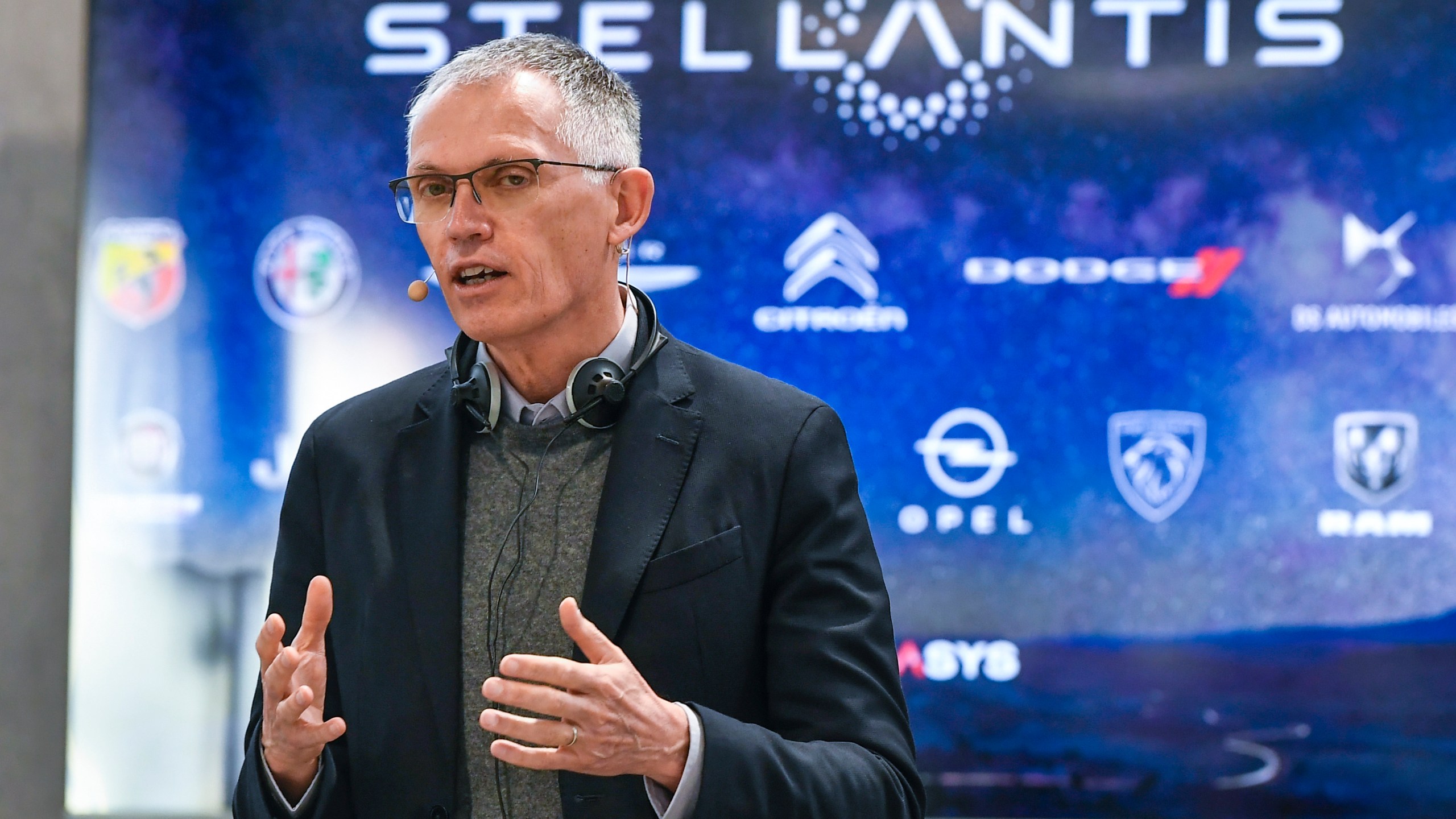 FILE - Stellantis CEO Carlos Tavares speaks during a news conference following a meeting with unions, March 31, 2022, in Turin, Italy. (Fabio Ferrari/LaPresse via AP, File)