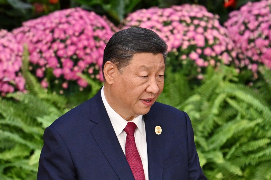 China's President Xi Jinping, speaks at the opening ceremony of the Forum on China-Africa Cooperation (FOCAC) at the Great Hall of the People in Beijing, Thursday, Sept. 5, 2024. (Greg Baker/Pool Photo via AP)