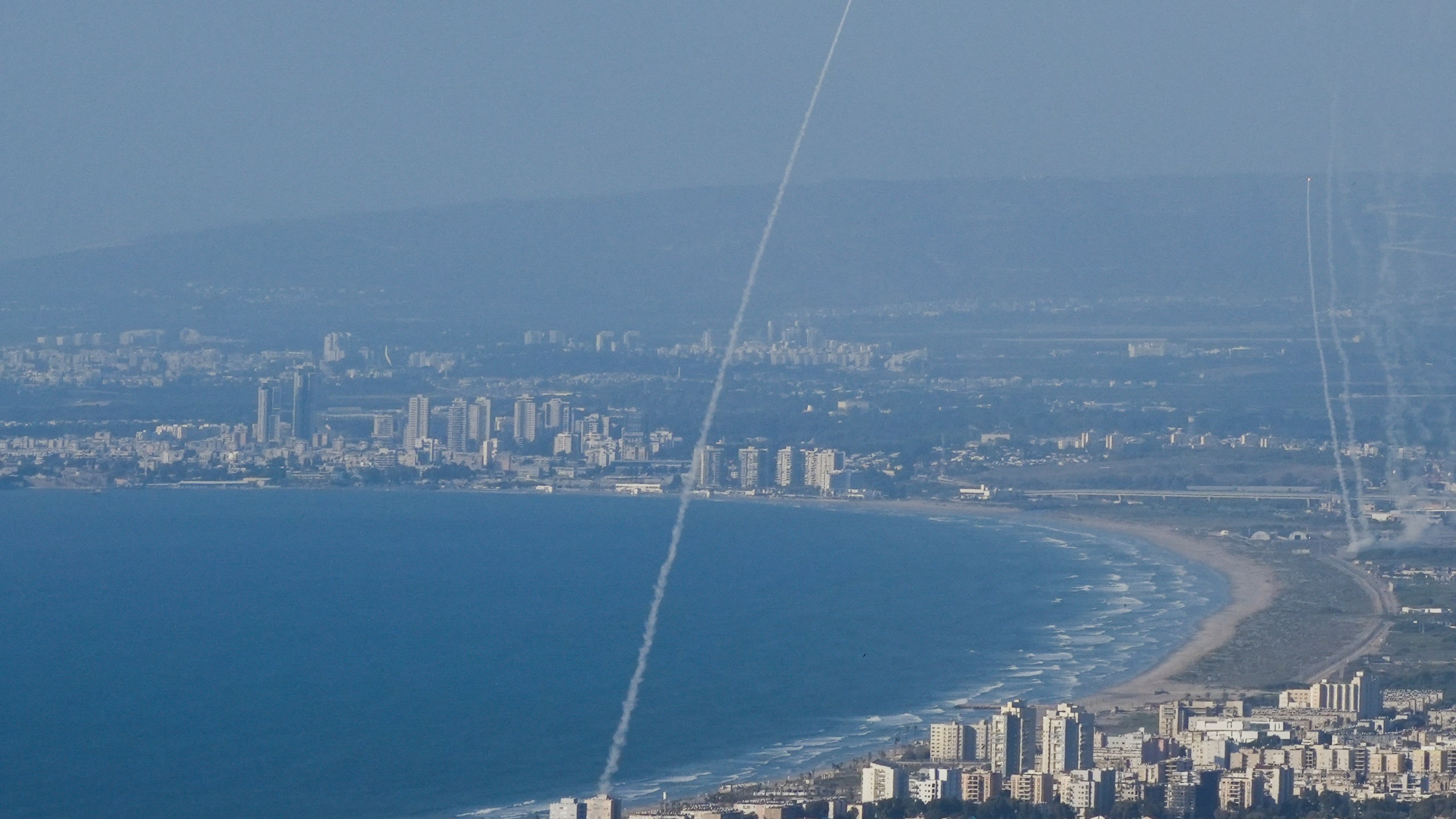 Israeli Iron Dome air defense system fires to intercept rockets that were launched from Lebanon, in northern Israel, Monday, Sept. 23, 2024. (AP Photo/Baz Ratner)