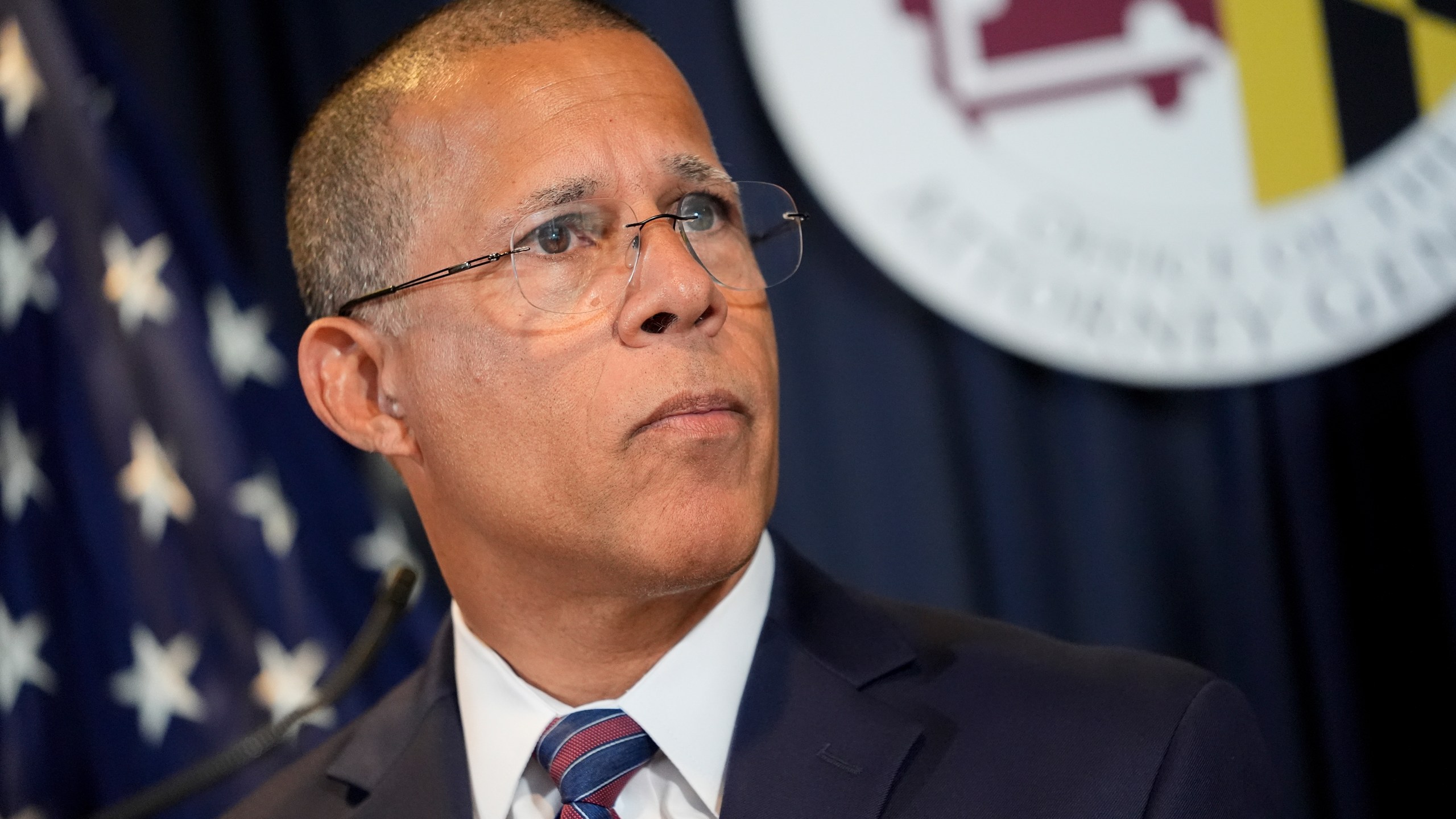 Maryland Attorney General Anthony Brown speaks during a press conference announcing a lawsuit seeking damages from the owners and managers of the Dali cargo ship that crashed into the Francis Key Scott Bridge, Tuesday, Sept. 24, 2024, in Baltimore. (AP Photo/Stephanie Scarbrough)