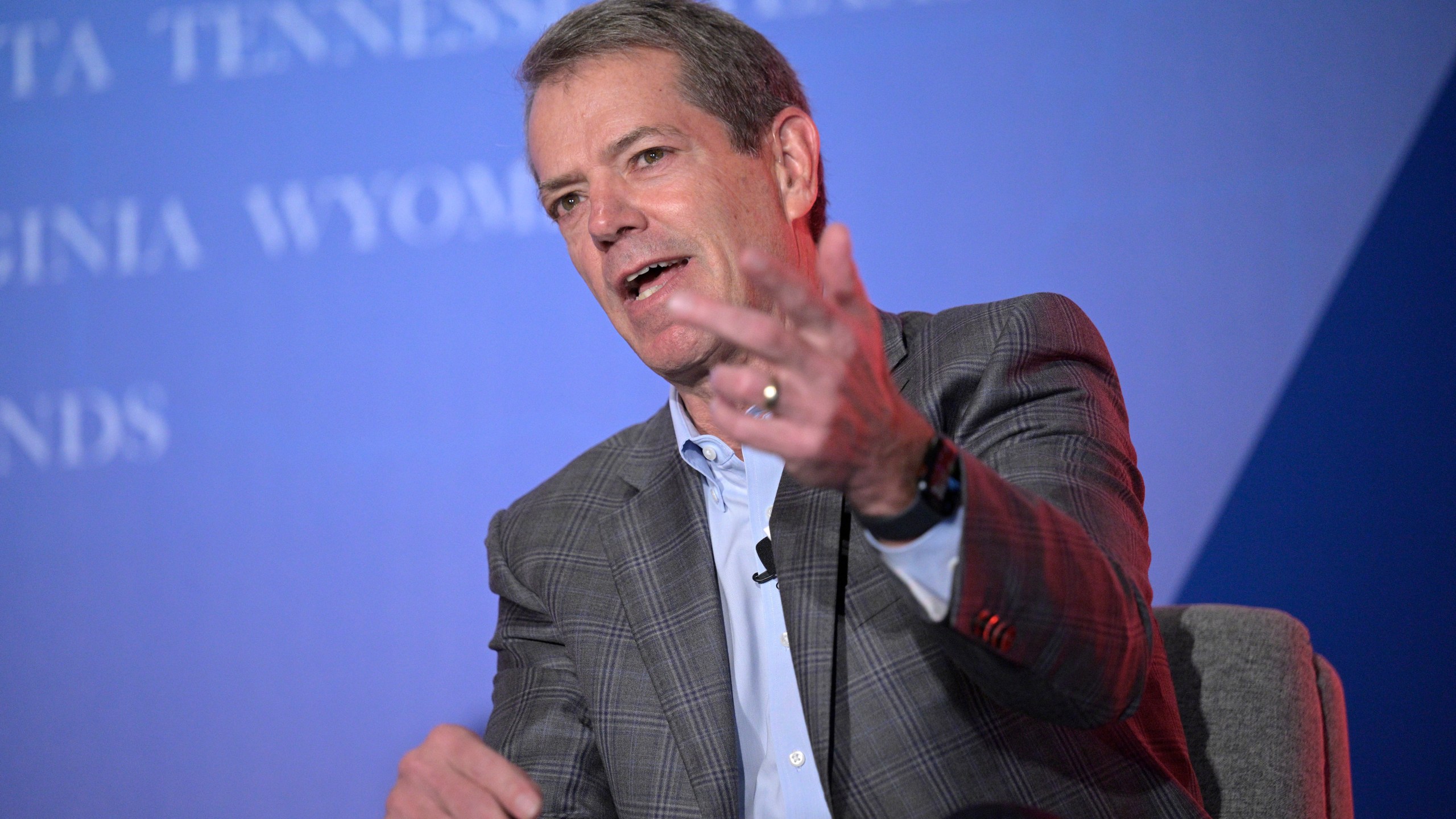 FILE - Nebraska Governor-elect Jim Pillen answers a question in a panel discussion at a Republican Governors Association conference in Orlando, Fla., Nov. 16, 2022. (AP Photo/Phelan M. Ebenhack, File)