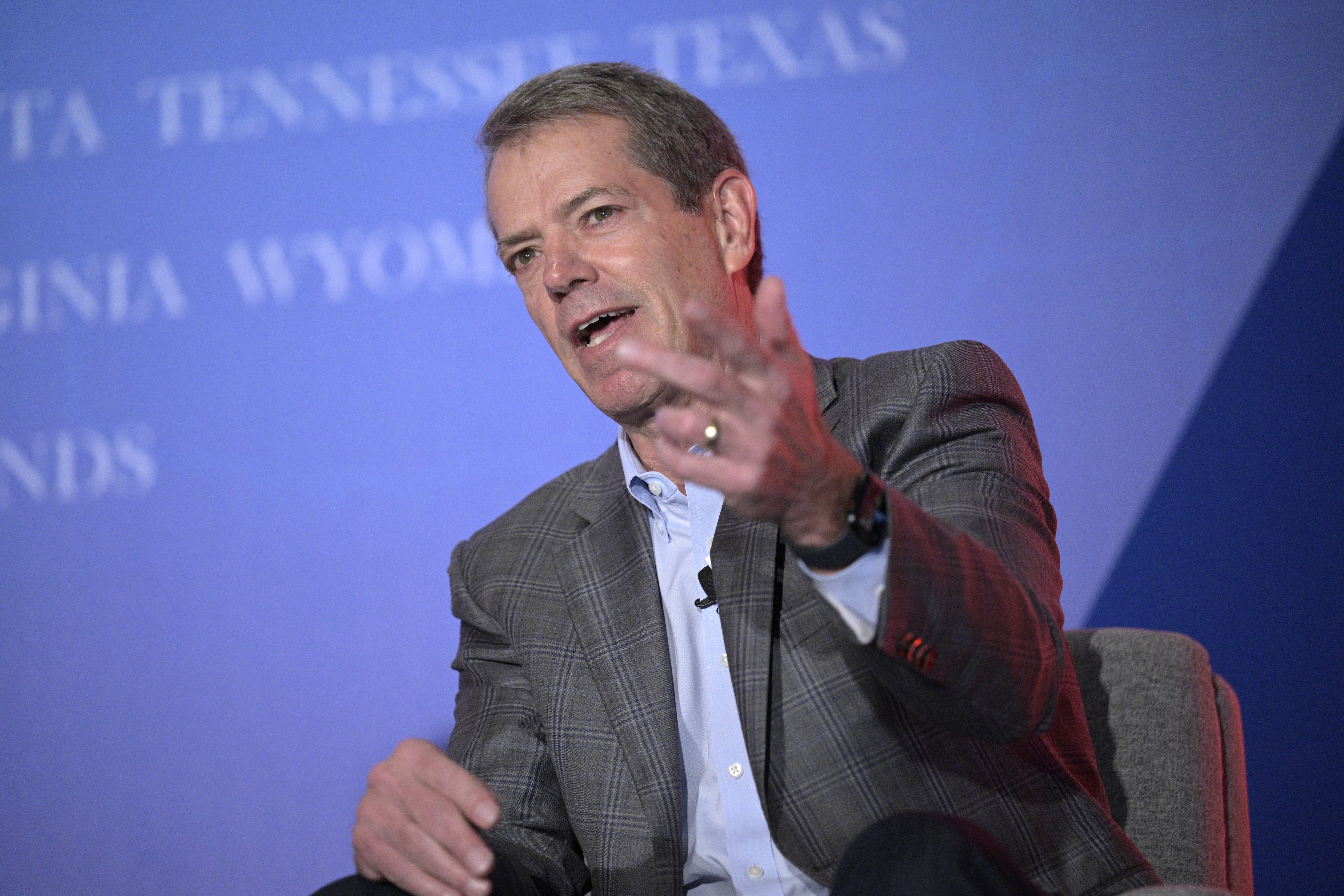 FILE - Nebraska Governor-elect Jim Pillen answers a question in a panel discussion at a Republican Governors Association conference in Orlando, Fla., Nov. 16, 2022. (AP Photo/Phelan M. Ebenhack, File)