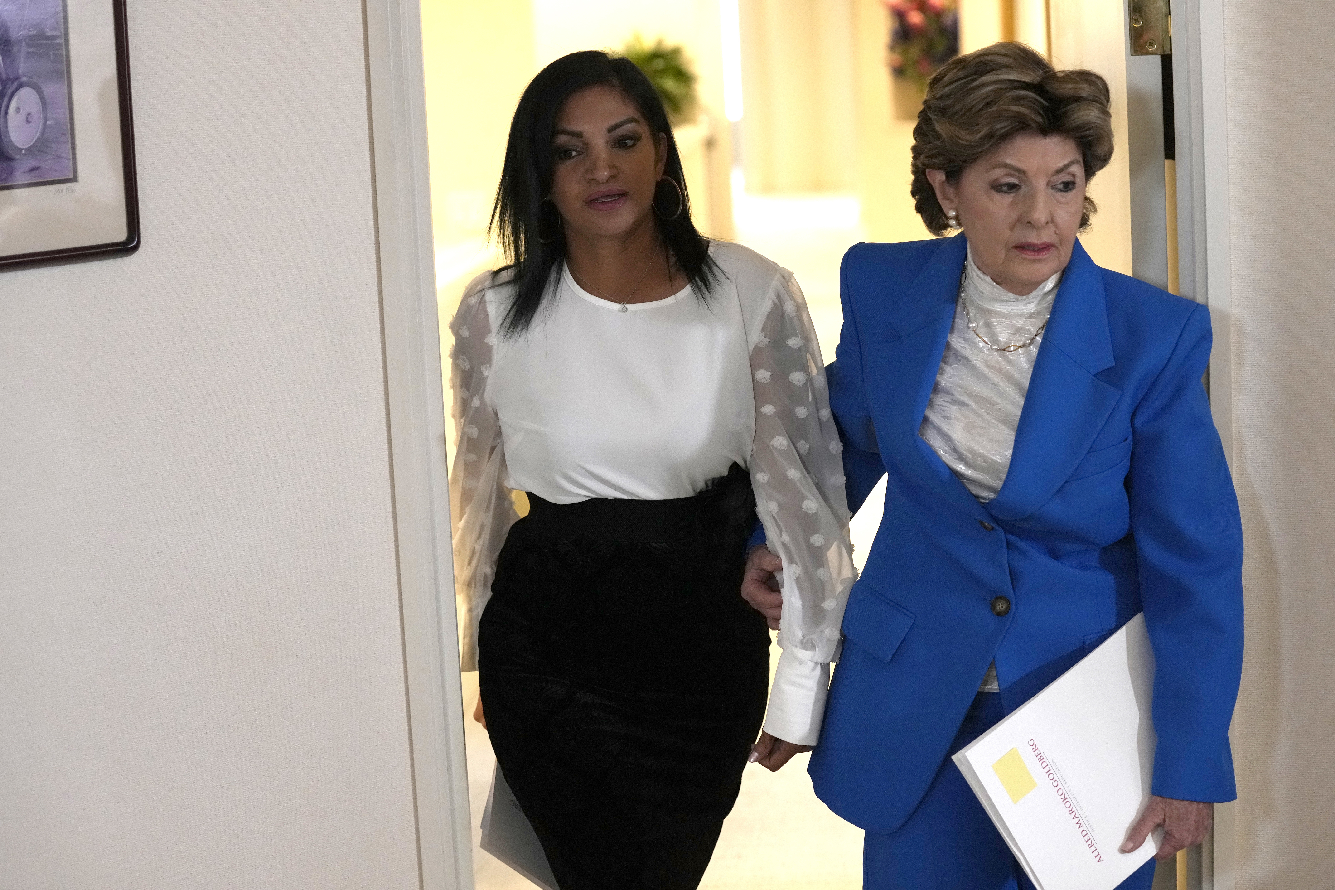 Attorney Gloria Allred, right, and Thalia Graves attend a press conference on Tuesday, Sept. 24, 2024, in Los Angeles. Graves is suing Sean "Diddy" Combs, accusing Combs of sexual assault in 2001. (AP Photo/Chris Pizzello)