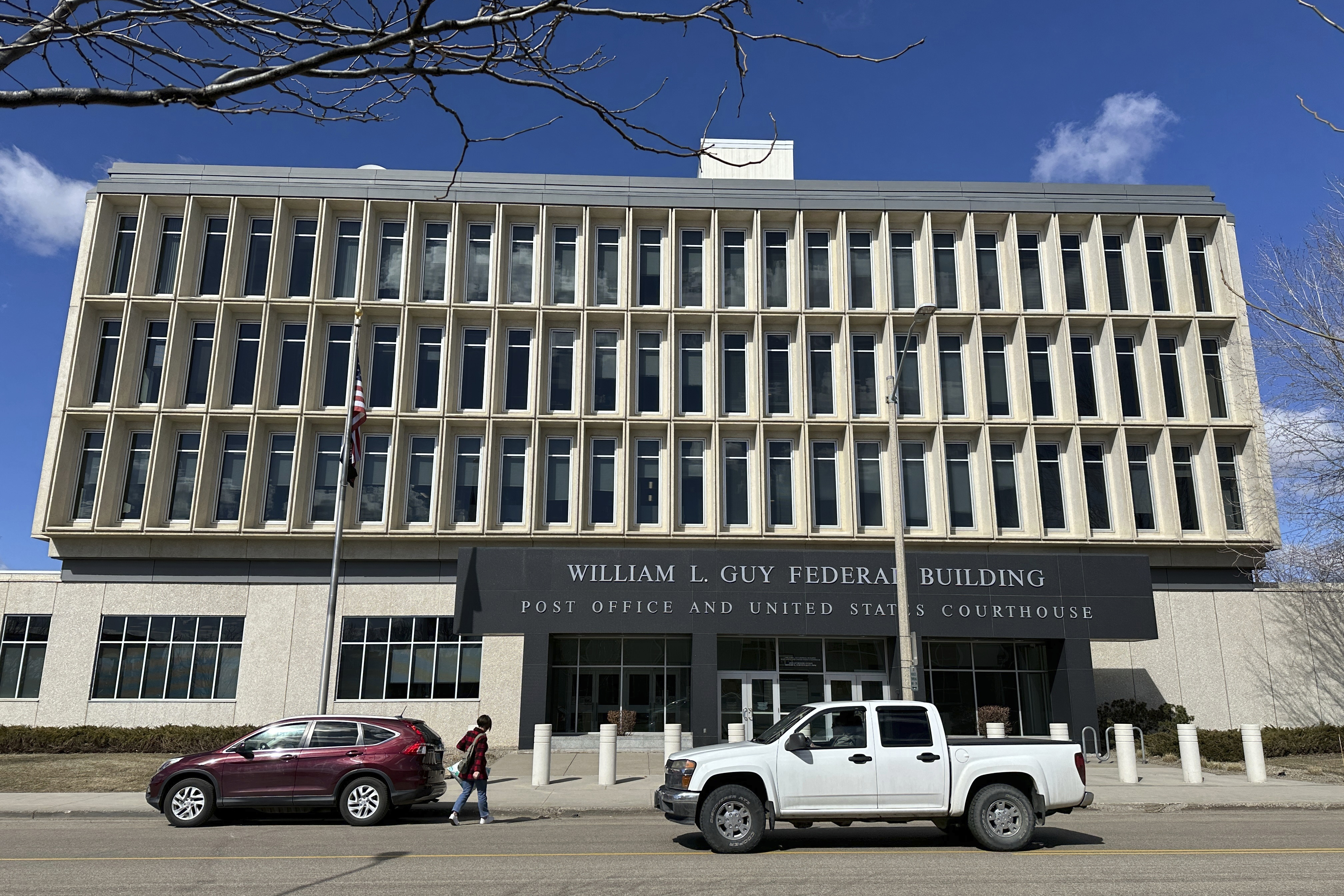 FILE - The William L. Guy Federal Building is seen in Bismarck, N.D., April 2, 2024. (AP Photo/Jack Dura, File)