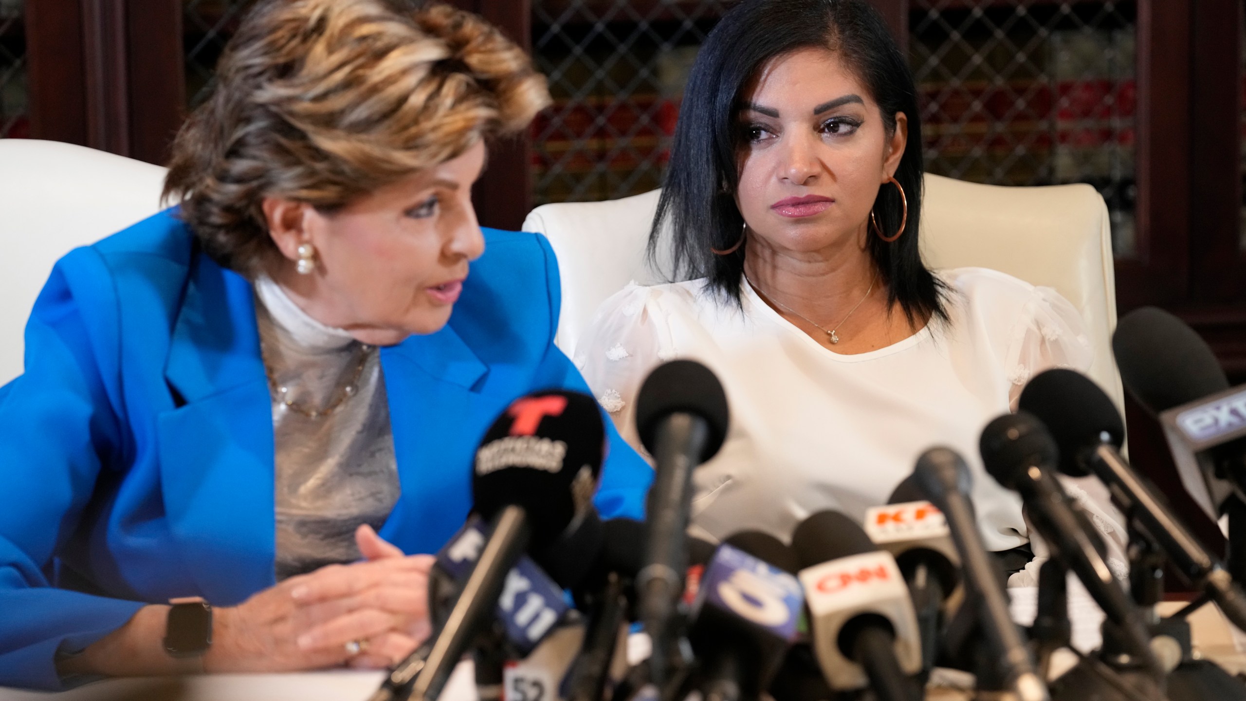 Attorney Gloria Allred, left, and Thalia Graves attend a press conference on Tuesday, Sept. 24, 2024, in Los Angeles. Graves is suing Sean "Diddy" Combs, accusing Combs of sexual assault in 2001. (AP Photo/Chris Pizzello)