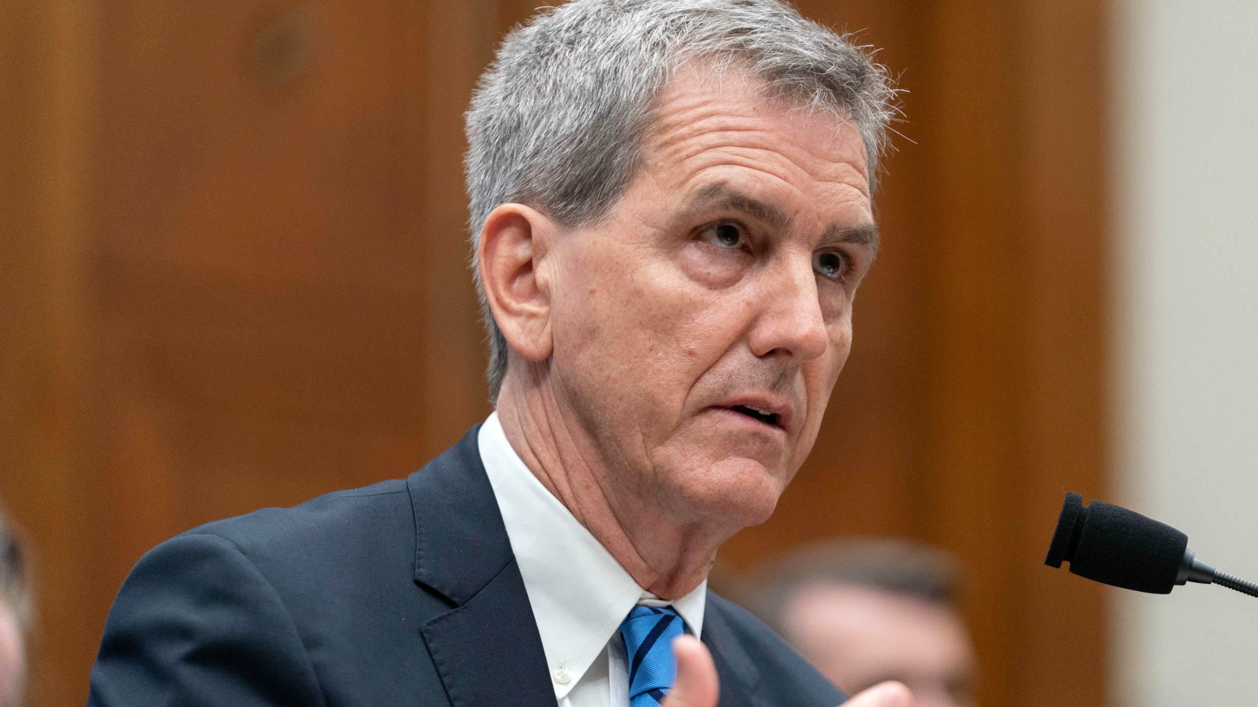 FAA Administrator Mike Whitaker testifies before the House Committee on Transportation and Infrastructure Subcommittee on Aviation hearing, Tuesday, Sept. 24, 2024, on Capitol Hill in Washington. (AP Photo/Jose Luis Magana)