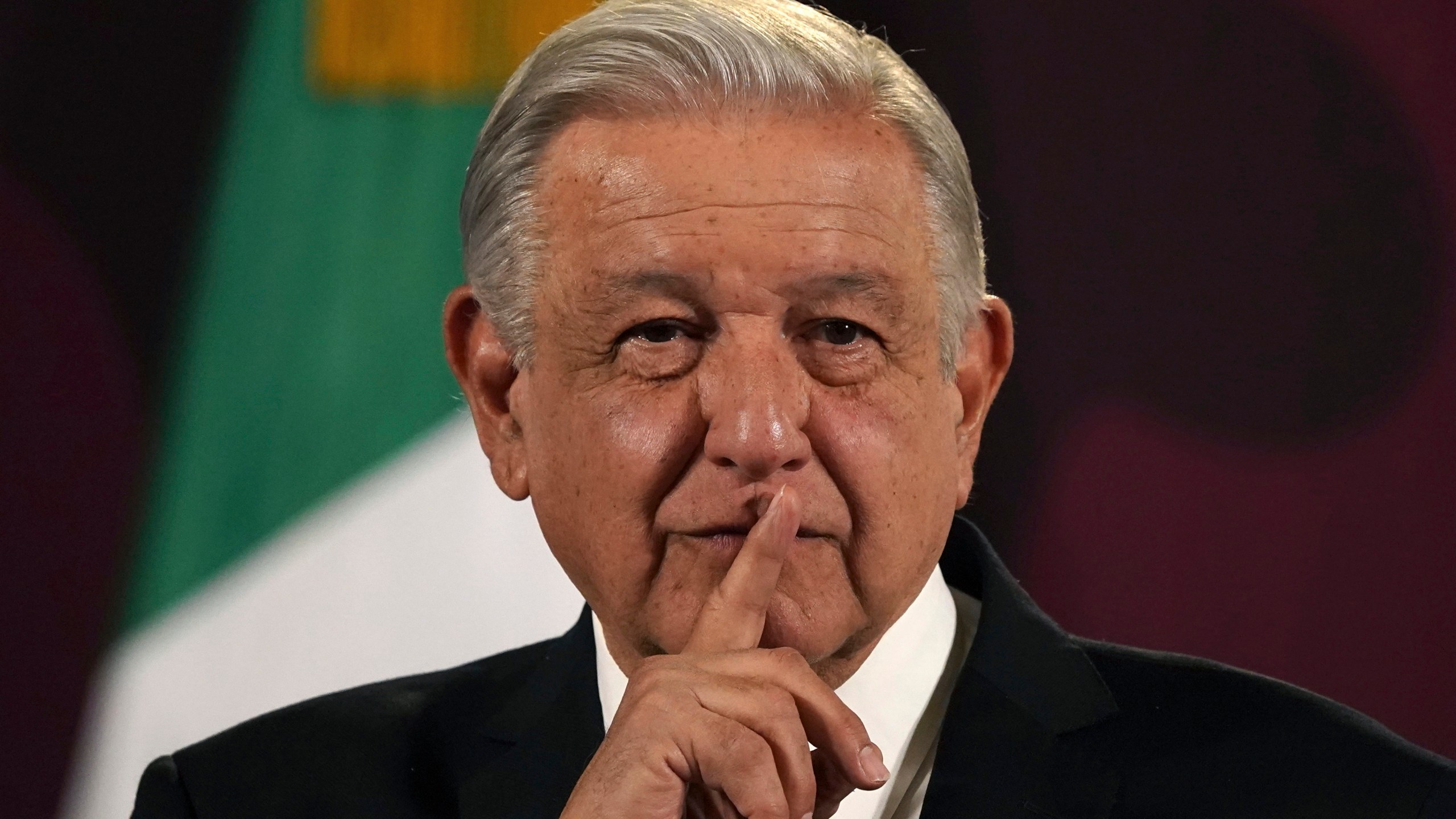 FILE - Mexican President Andres Manuel Lopez Obrador pauses during his daily, morning press conference at the National Palace in Mexico City, March 1, 2024. (AP Photo/Marco Ugarte, File)