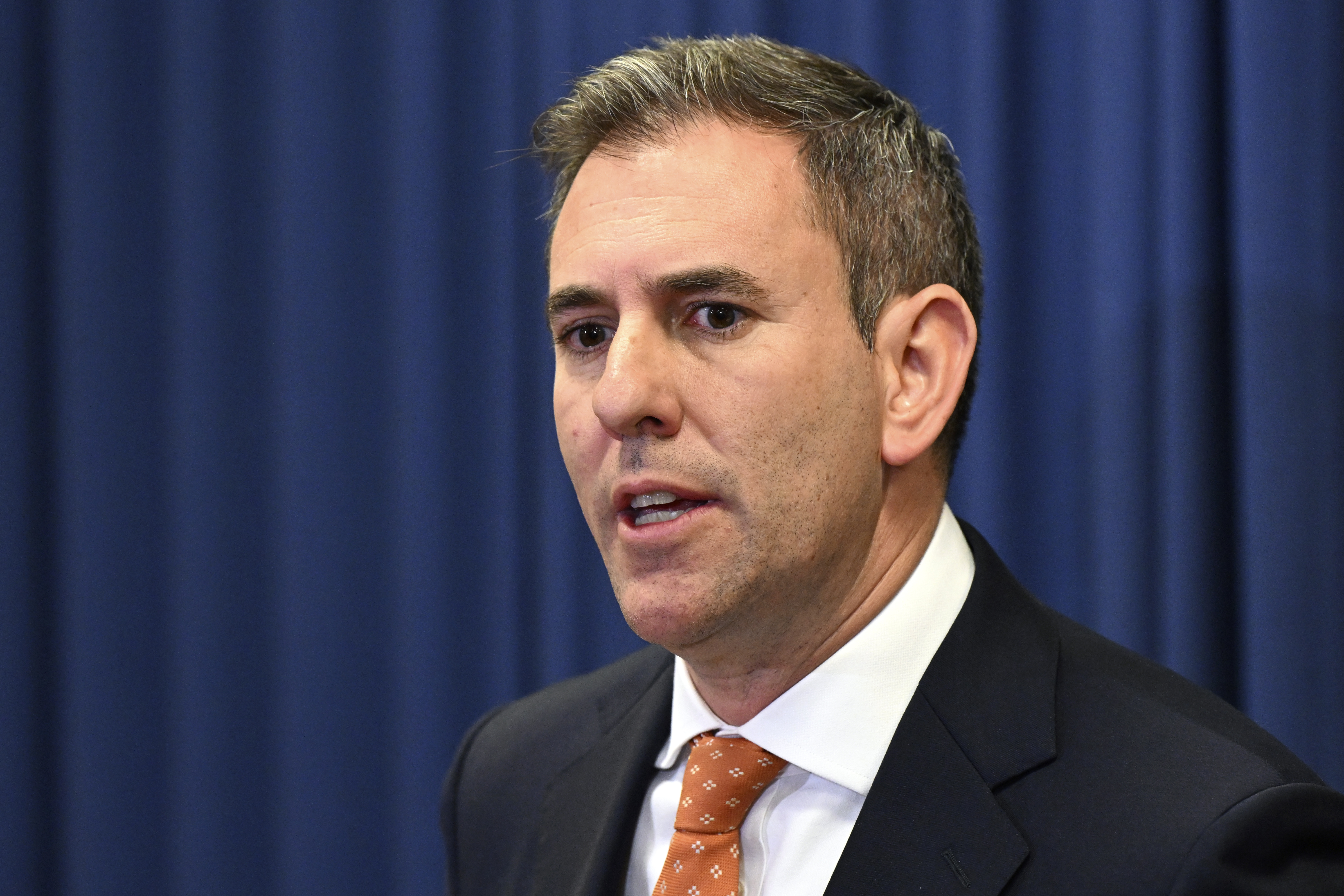 Australia's Federal Treasurer Jim Chalmers speaks to the media during a news conference in Brisbane, Wednesday, Sept. 25, 2024. (Darren England/AAP Image via AP)