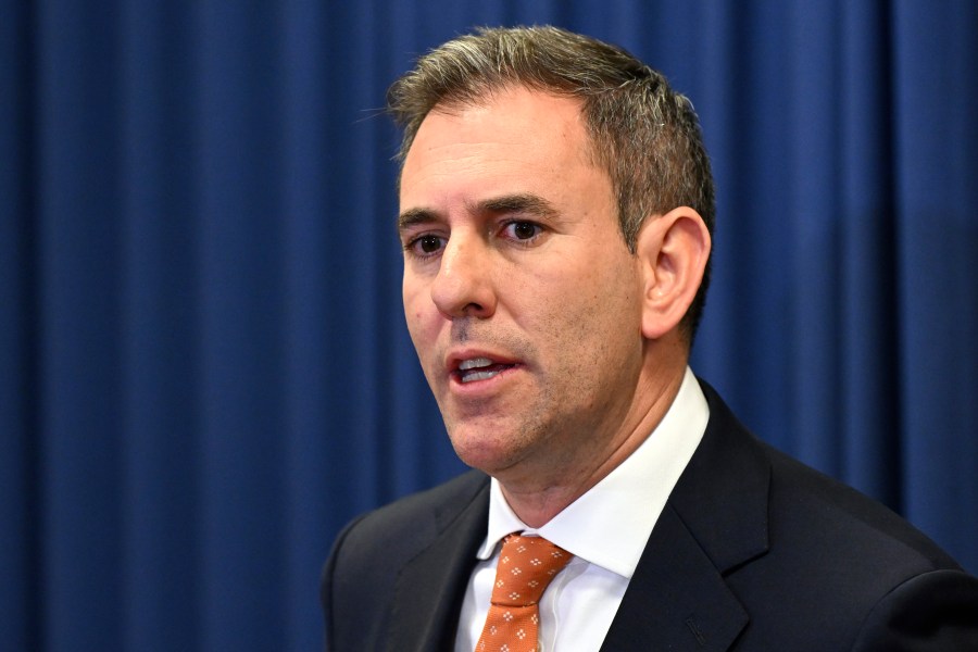 Australia's Federal Treasurer Jim Chalmers speaks to the media during a news conference in Brisbane, Wednesday, Sept. 25, 2024. (Darren England/AAP Image via AP)