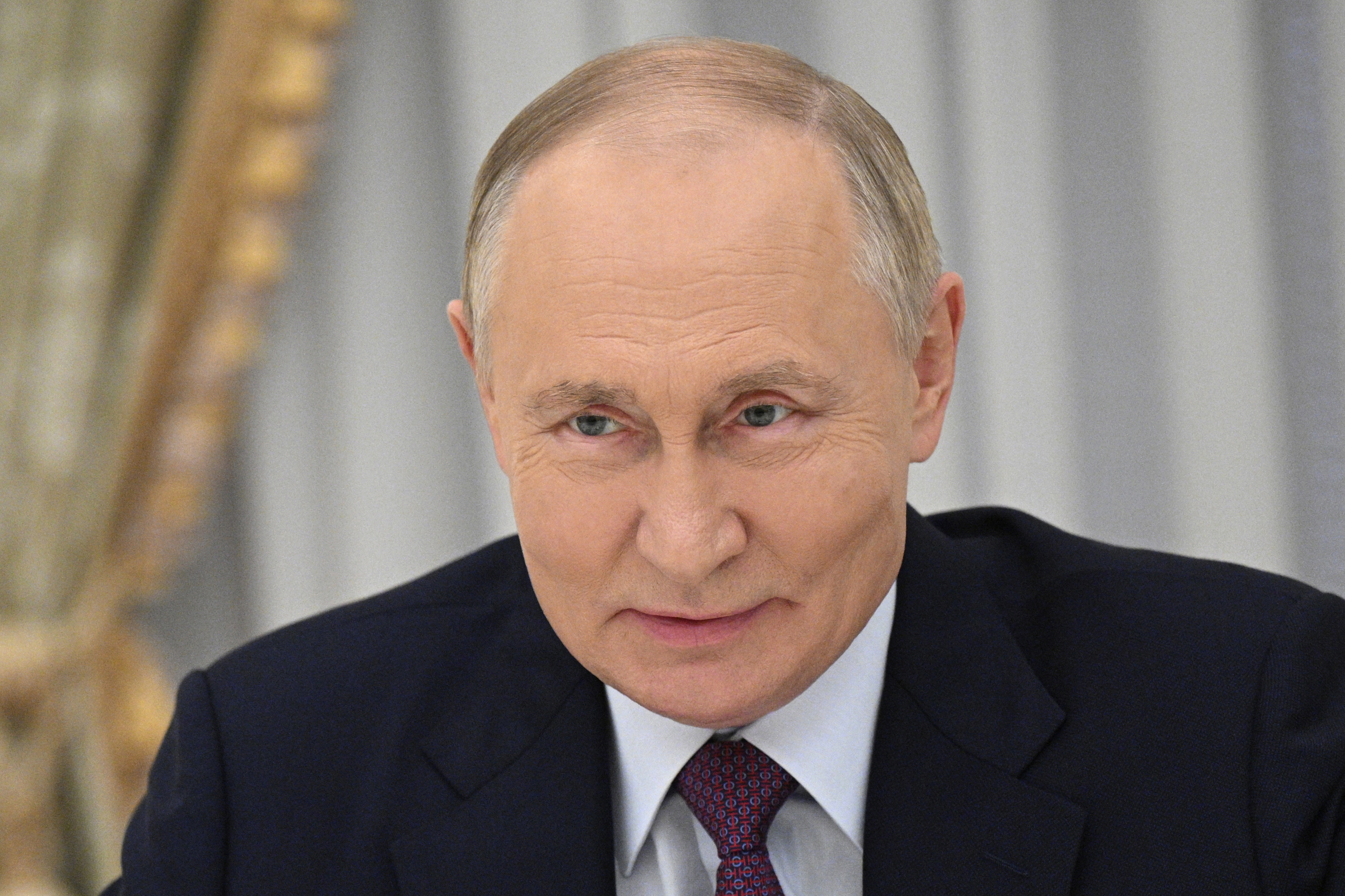 Russian President Vladimir Putin attends a meeting with Turkish Grand National Assembly speaker Numan Kurtulmus at the Kremlin in Moscow, Russia, Wednesday, Sept. 25, 2024. (Ramil Sitdikov, Sputnik, Kremlin Pool Photo via AP)