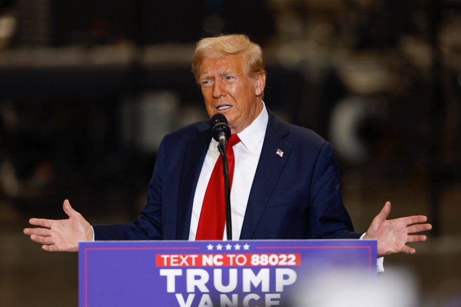 Republican presidential nominee former President Donald Trump speaks at a campaign event in Mint Hill, N.C., Wednesday, Sept. 25, 2024. (AP Photo/Nell Redmond)