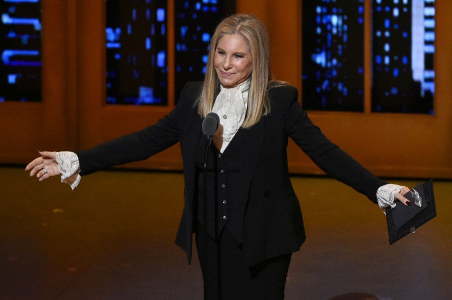 FILE - Barbra Streisand presents the award for best musical at the Tony Awards in New York on June 12, 2016. (Photo by Evan Agostini/Invision/AP, File)