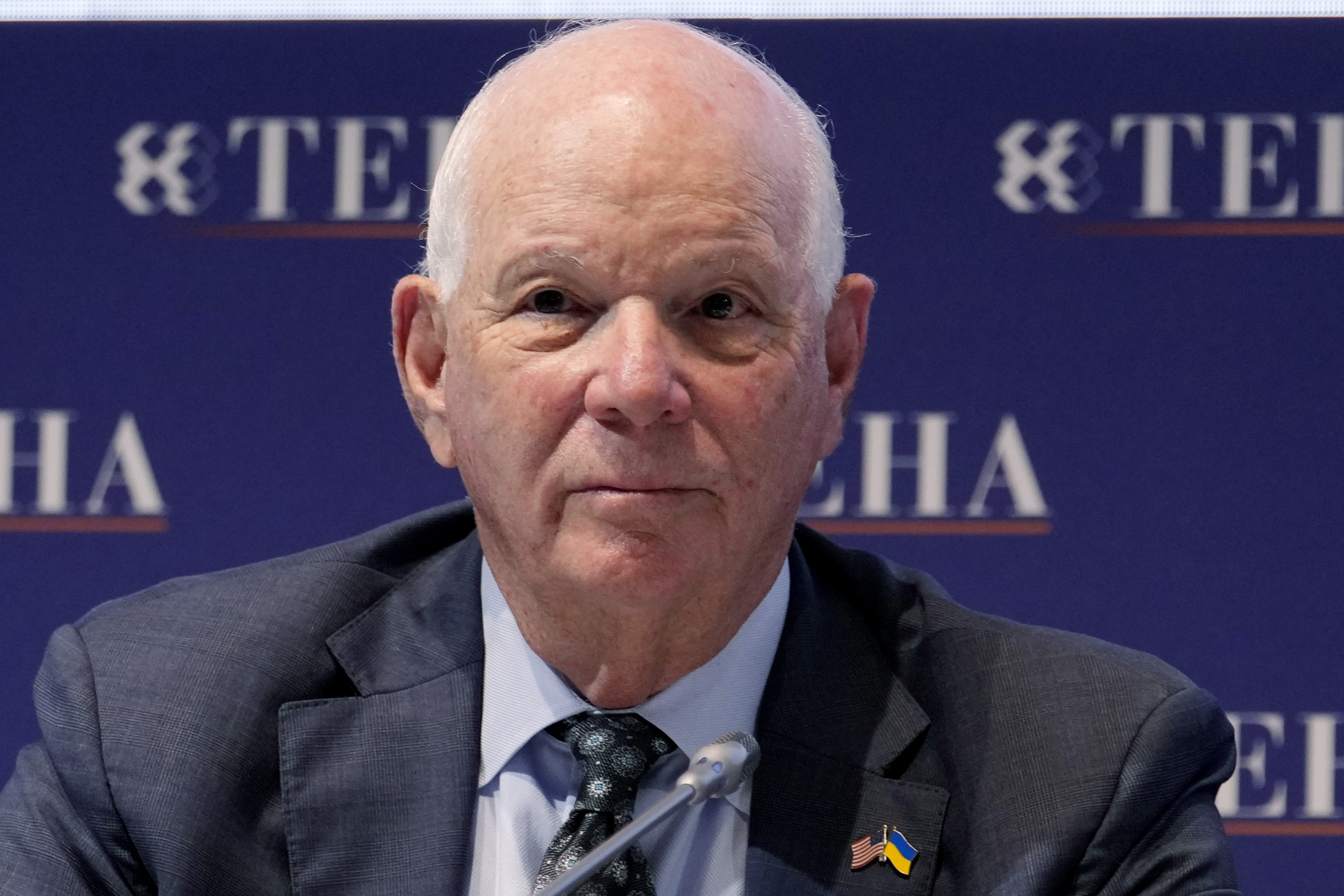 U.S. Sen Ben Cardin, D-Md., addresses the audience during the Teha (The European House Ambrosetti ) economic forum in Cernobbio, Como Lake, Italy, Saturday, Sept. 7, 2024. (AP Photo/Luca Bruno)