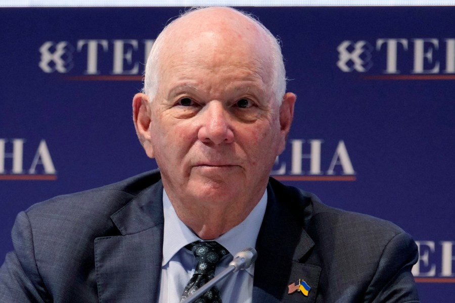 U.S. Sen Ben Cardin, D-Md., addresses the audience during the Teha (The European House Ambrosetti ) economic forum in Cernobbio, Como Lake, Italy, Saturday, Sept. 7, 2024. (AP Photo/Luca Bruno)