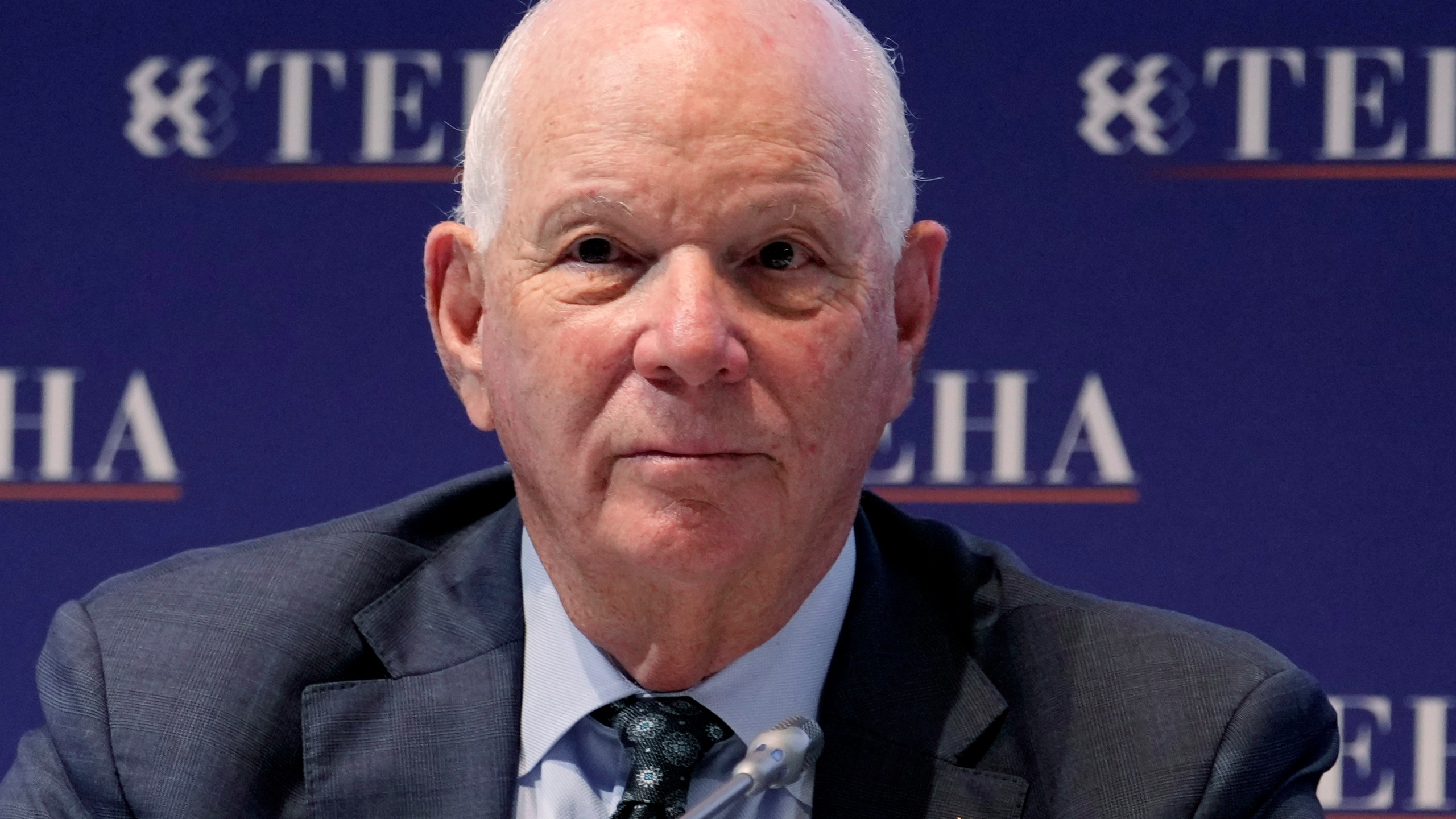 U.S. Sen Ben Cardin, D-Md., addresses the audience during the Teha (The European House Ambrosetti ) economic forum in Cernobbio, Como Lake, Italy, Saturday, Sept. 7, 2024. (AP Photo/Luca Bruno)