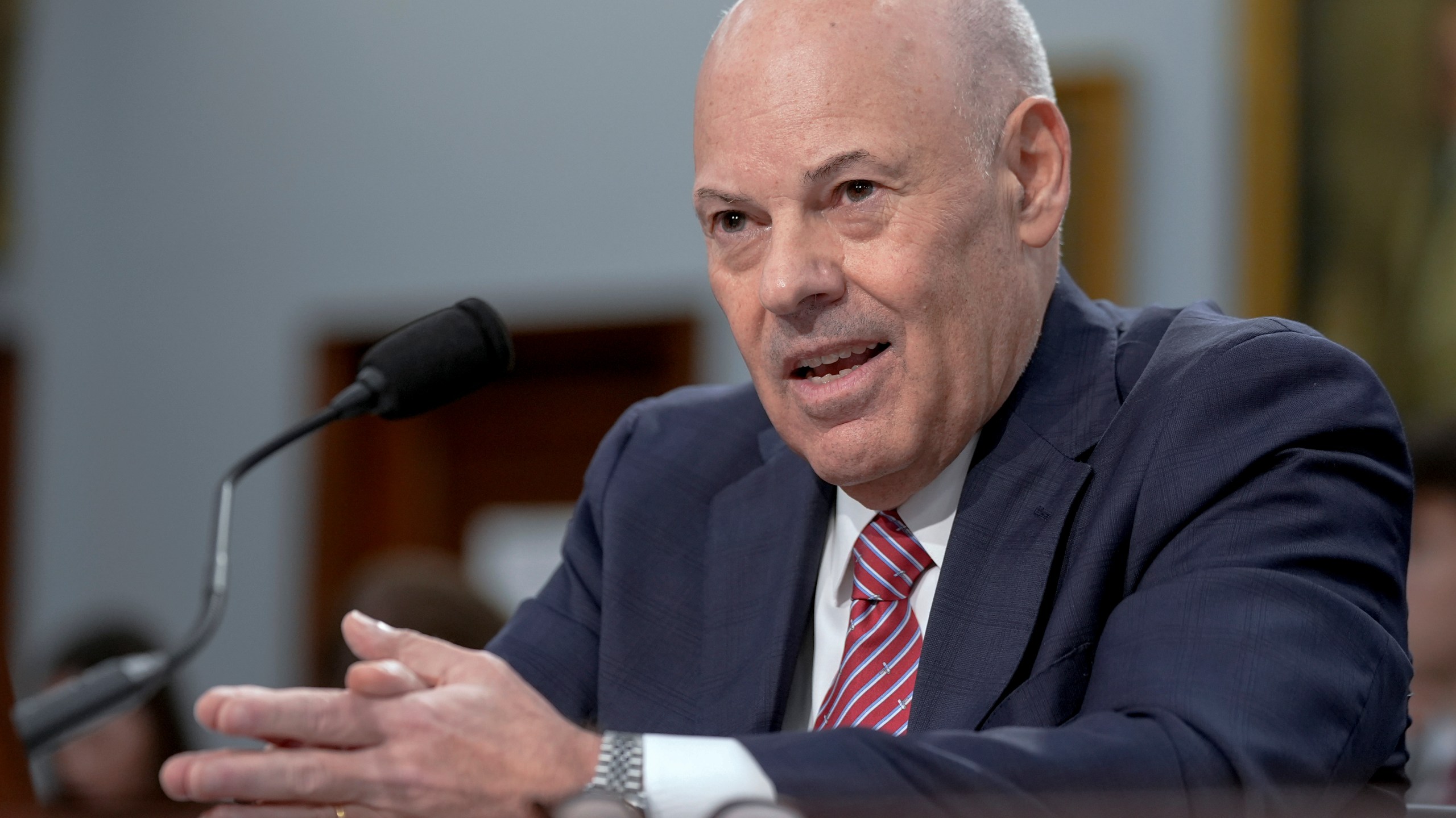 Postmaster General Louis DeJoy testifies during a House Committee on Appropriations Subcommittee on Financial Services and General Government oversight hearing on the United States Postal Service's role in Federal election integrity, Thursday, Sep 26, 2024, on Capitol Hill in Washington. (AP Photo/Mariam Zuhaib)