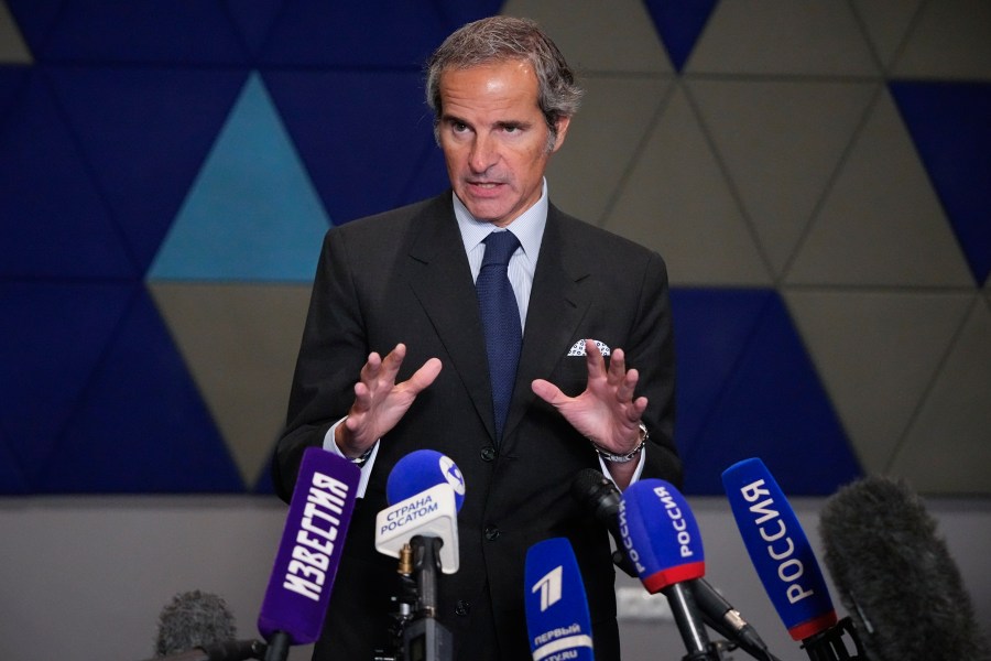 International Atomic Energy Agency (IAEA) Director General Rafael Mariano Grossi speaks to the media after his talks with Rosatom State Atomic Energy Corporation Director General Alexey Likhachev in Kaliningrad, Russia, on Friday, Sept. 6, 2024. (AP Photo/Alexander Zemlianichenko)