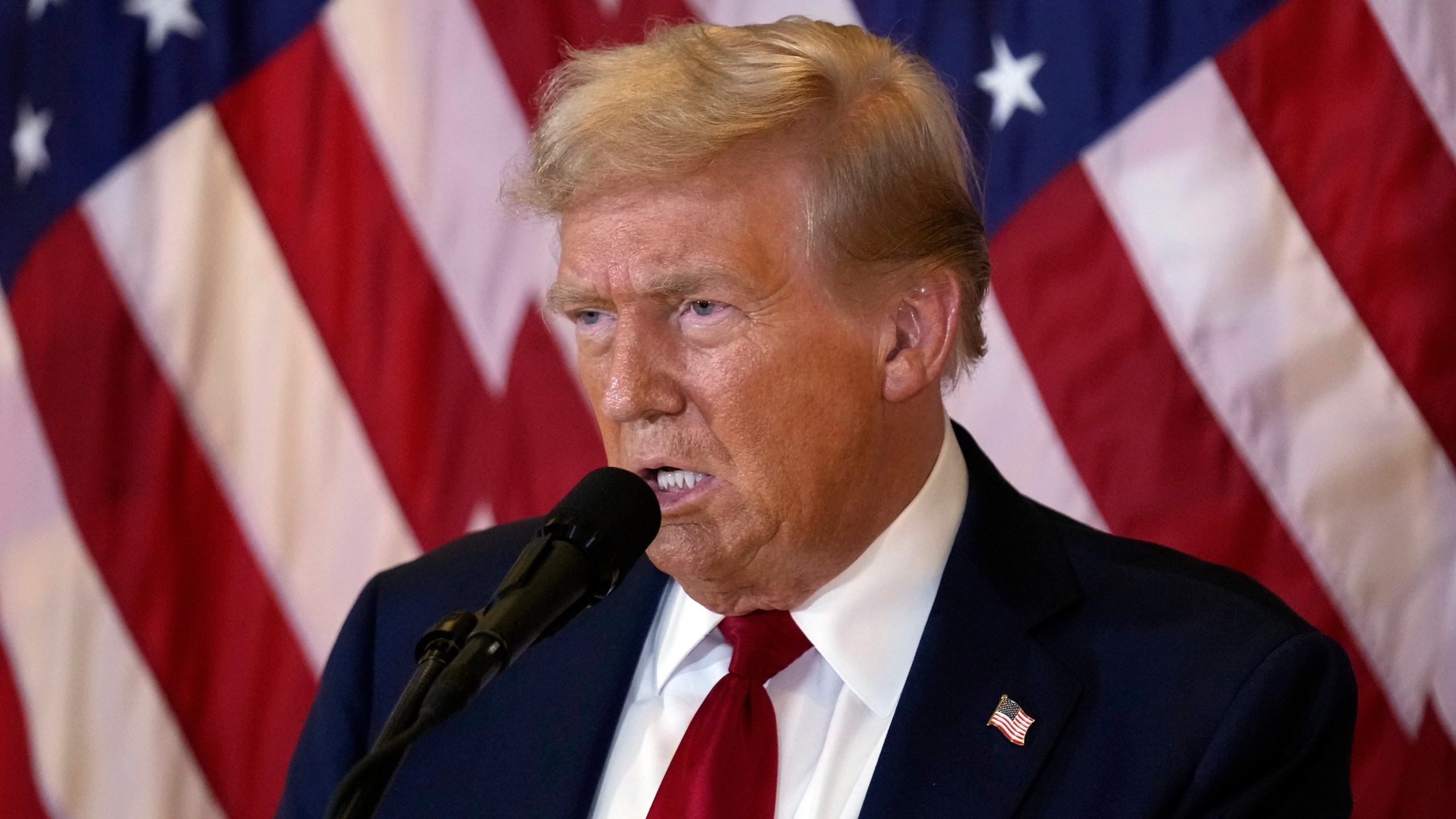 Republican presidential nominee former President Donald Trump speaks at Trump Tower in New York, Thursday, Sept. 26, 2024. (Seth Wenig)