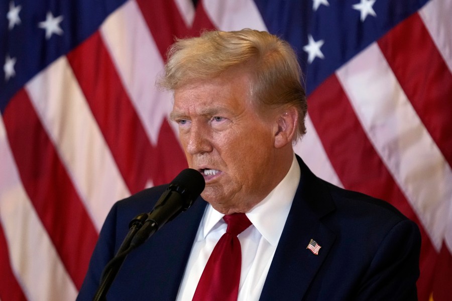 Republican presidential nominee former President Donald Trump speaks at Trump Tower in New York, Thursday, Sept. 26, 2024. (Seth Wenig)