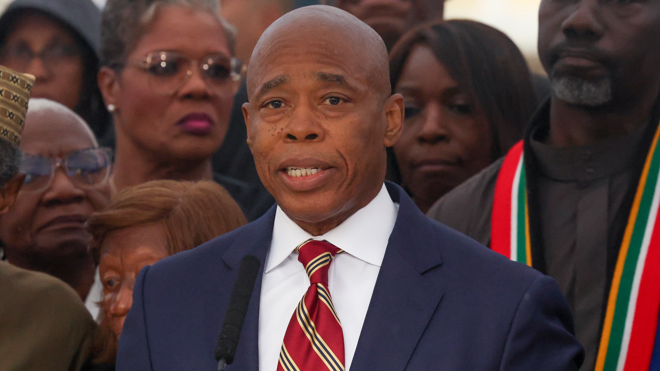 New York City Mayor Eric Adams speaks during a news conference outside Gracie Mansion, Thursday, Sept. 26, 2024, in New York. (AP Photo/Yuki Iwamura)