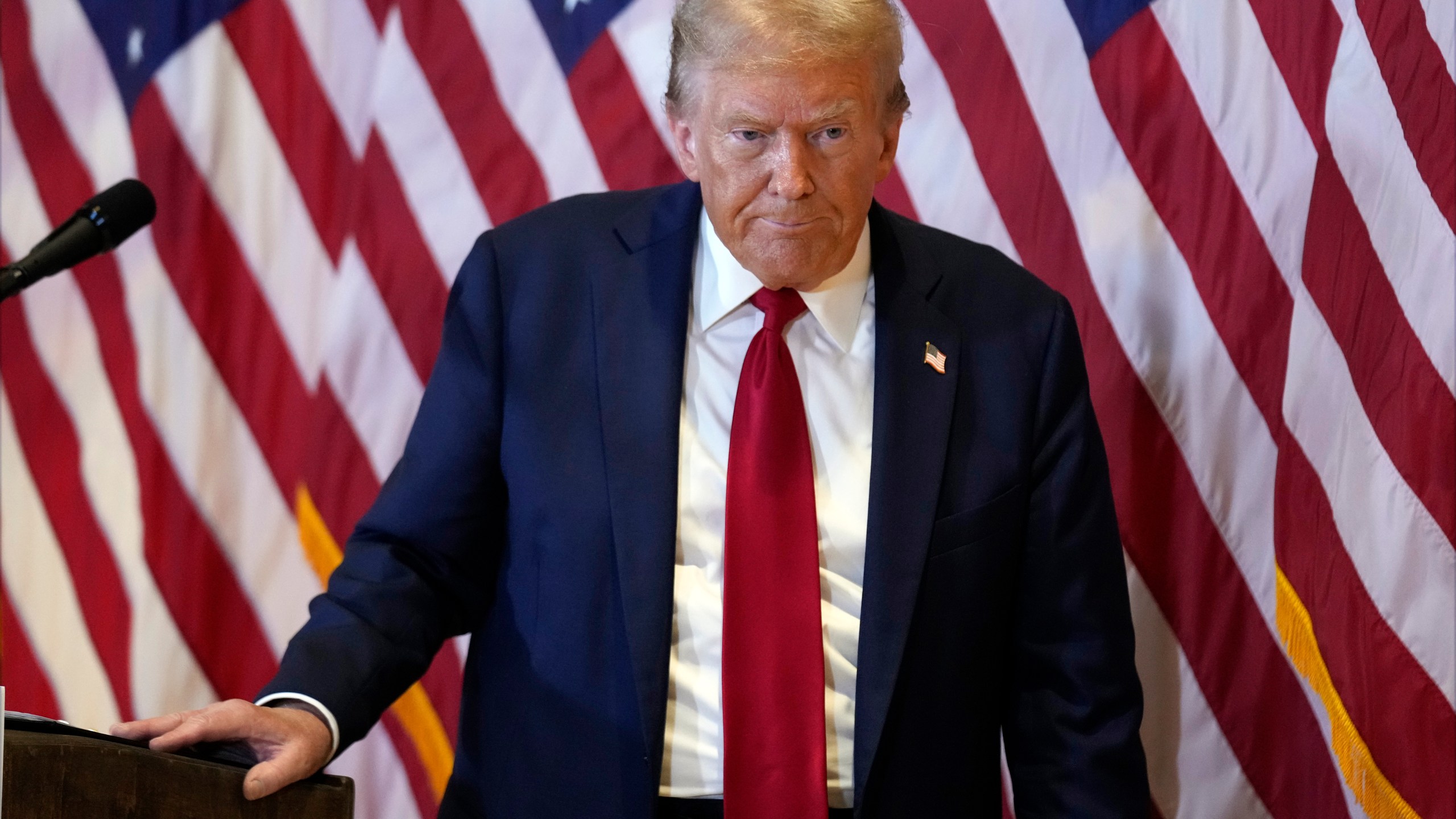 Republican presidential nominee former President Donald Trump speaks at Trump Tower in New York, Thursday, Sept. 26, 2024. (Seth Wenig)