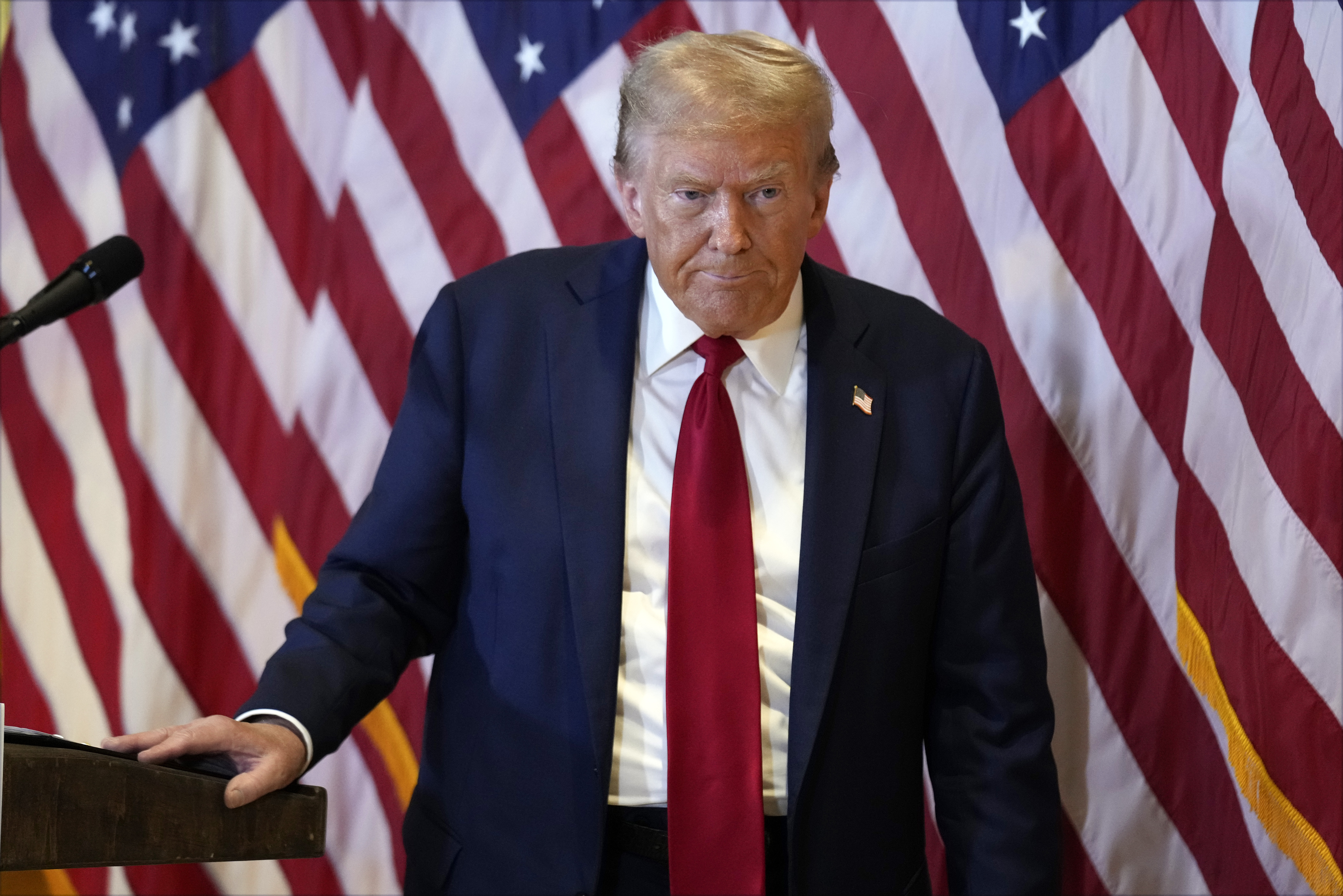 Republican presidential nominee former President Donald Trump speaks at Trump Tower in New York, Thursday, Sept. 26, 2024. (Seth Wenig)