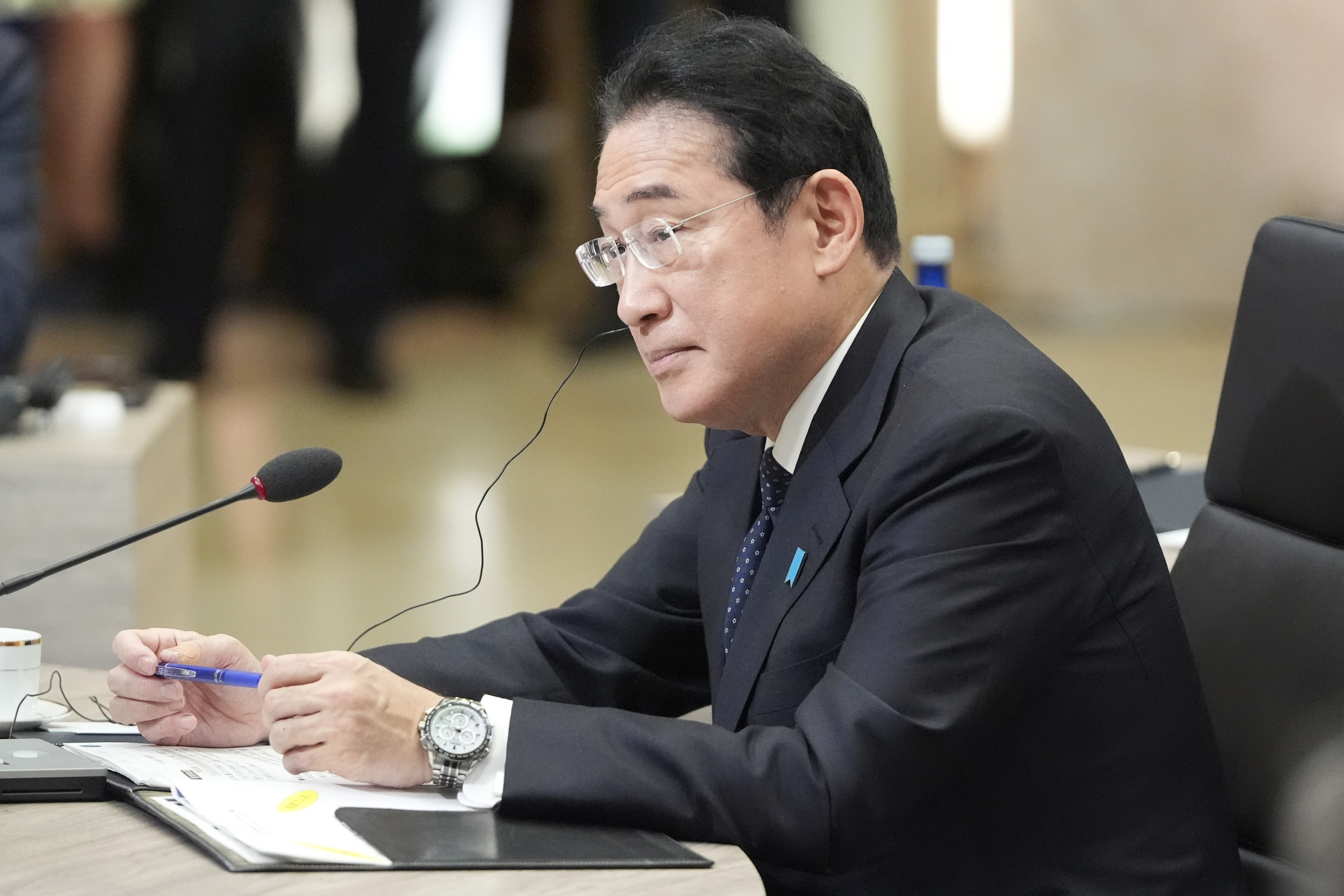 FILE - Japan's Prime Minister Fumio Kishida listens at the Quad leaders summit at Archmere Academy in Claymont, Del., Saturday, Sept. 21, 2024. (AP Photo/Mark Schiefelbein, File)