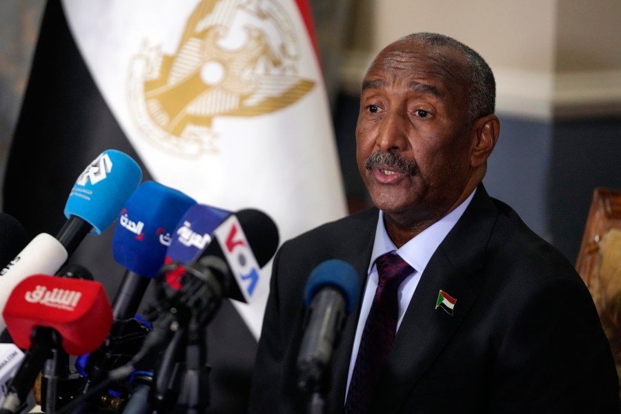 Gen. Abdel-Fattah Burhan, President of the Transitional Sovereign Council of Sudan, speaks during a news conference at the Sudan Mission to the United Nations Thursday, Sept. 26, 2024, in New York. (AP Photo/Frank Franklin II)