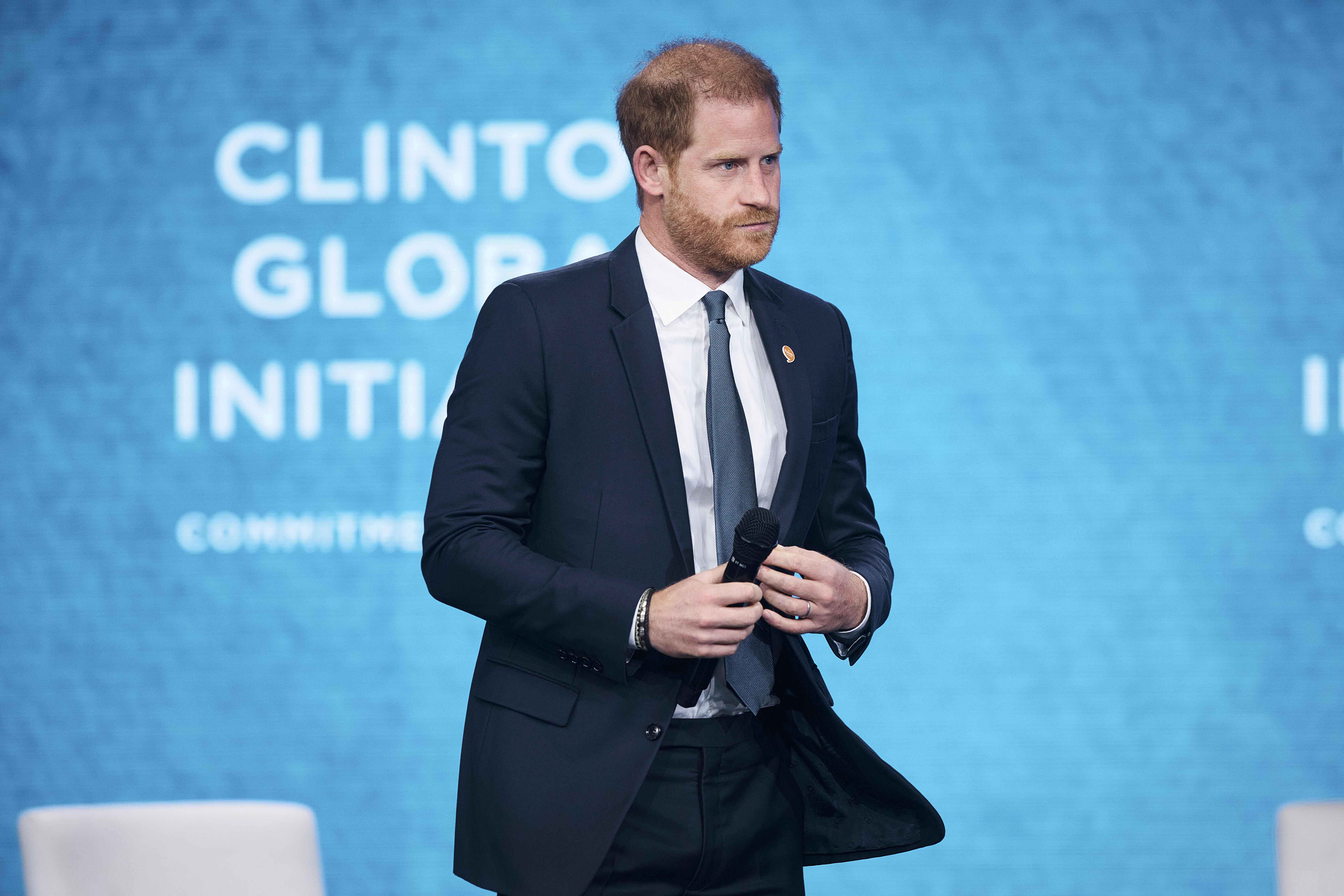 Britain's Prince Harry speaks during the Clinton Global Initiative, on Tuesday, Sept. 24, 2024, in New York. (AP Photo/Andres Kudacki)