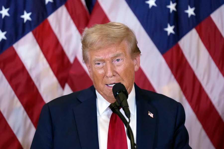 Republican presidential nominee former President Donald Trump speaks at Trump Tower in New York, Thursday, Sept. 26, 2024. (Seth Wenig)