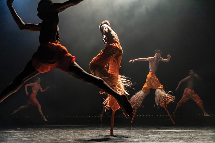 This image released by New York City Center shows the Gallim dance company during a rehearsal "Sama." (Rachel Papo/New York City Center via AP)