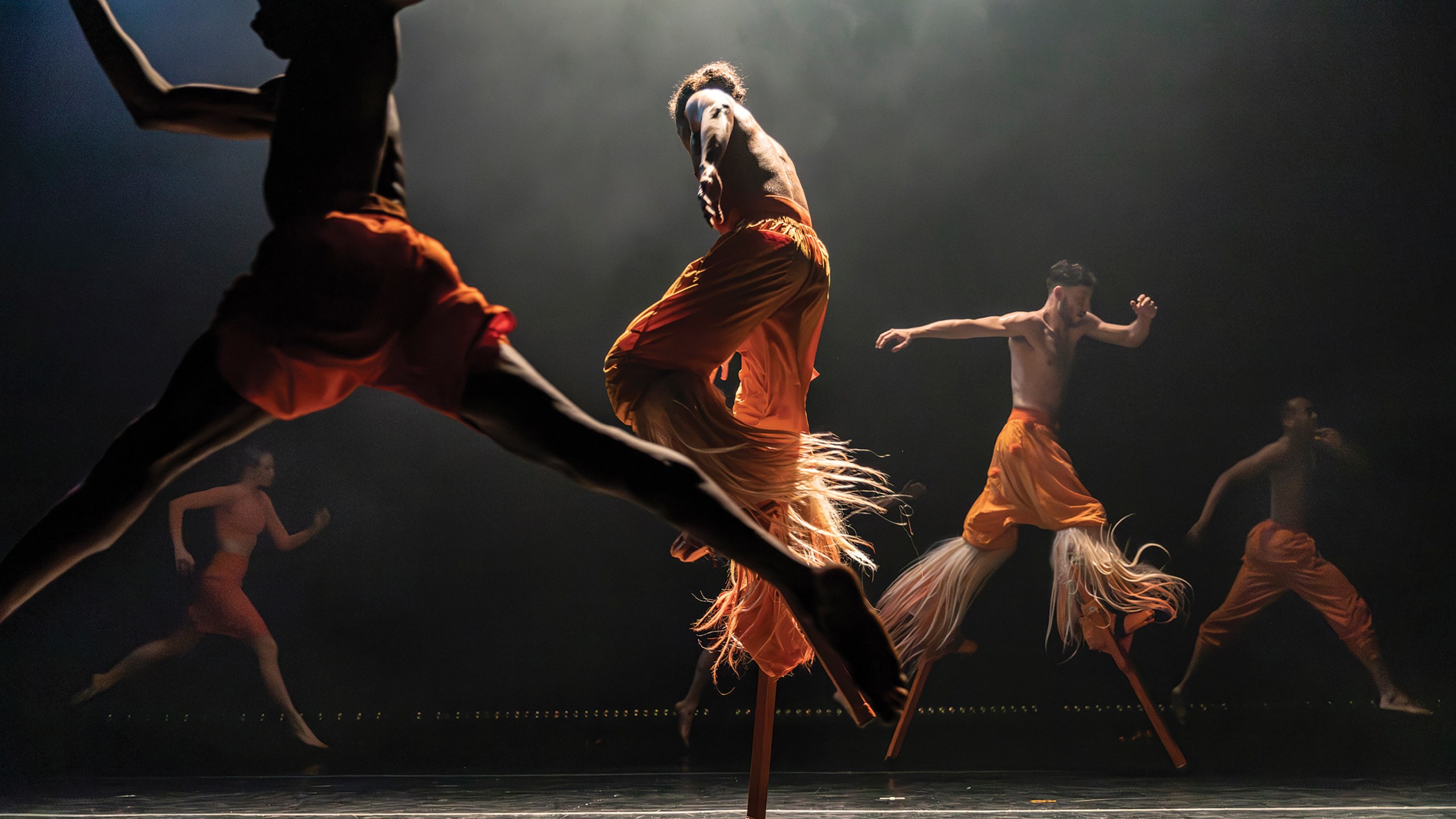 This image released by New York City Center shows the Gallim dance company during a rehearsal "Sama." (Rachel Papo/New York City Center via AP)