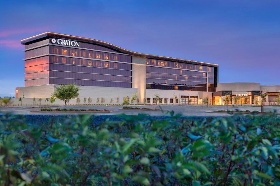 This undated photo provided by the Federated Indians of Graton Rancheria shows an exterior view of The Graton Resort and Casino in Rohnert Park, Calif. (Federated Indians of Graton Rancheria via AP)