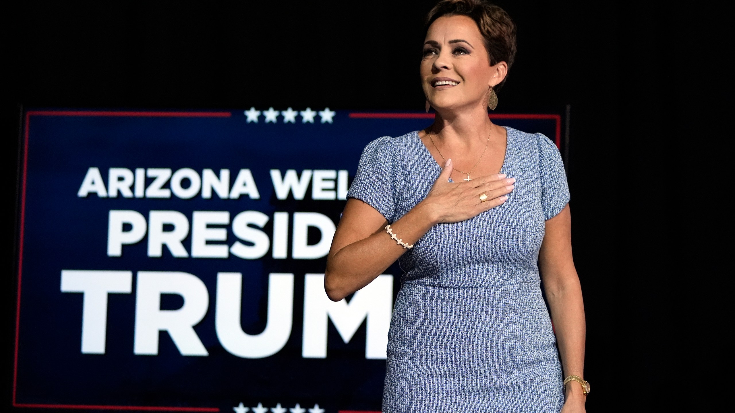 FILE - Kari Lake, Republican candidate for Senate in Arizona, arrives to speak at a campaign event for Republican presidential nominee former President Donald Trump at the Linda Ronstadt Music Hall, Thursday, Sept.12, 2024, in Tucson, Ariz. (AP Photo/Alex Brandon, File)