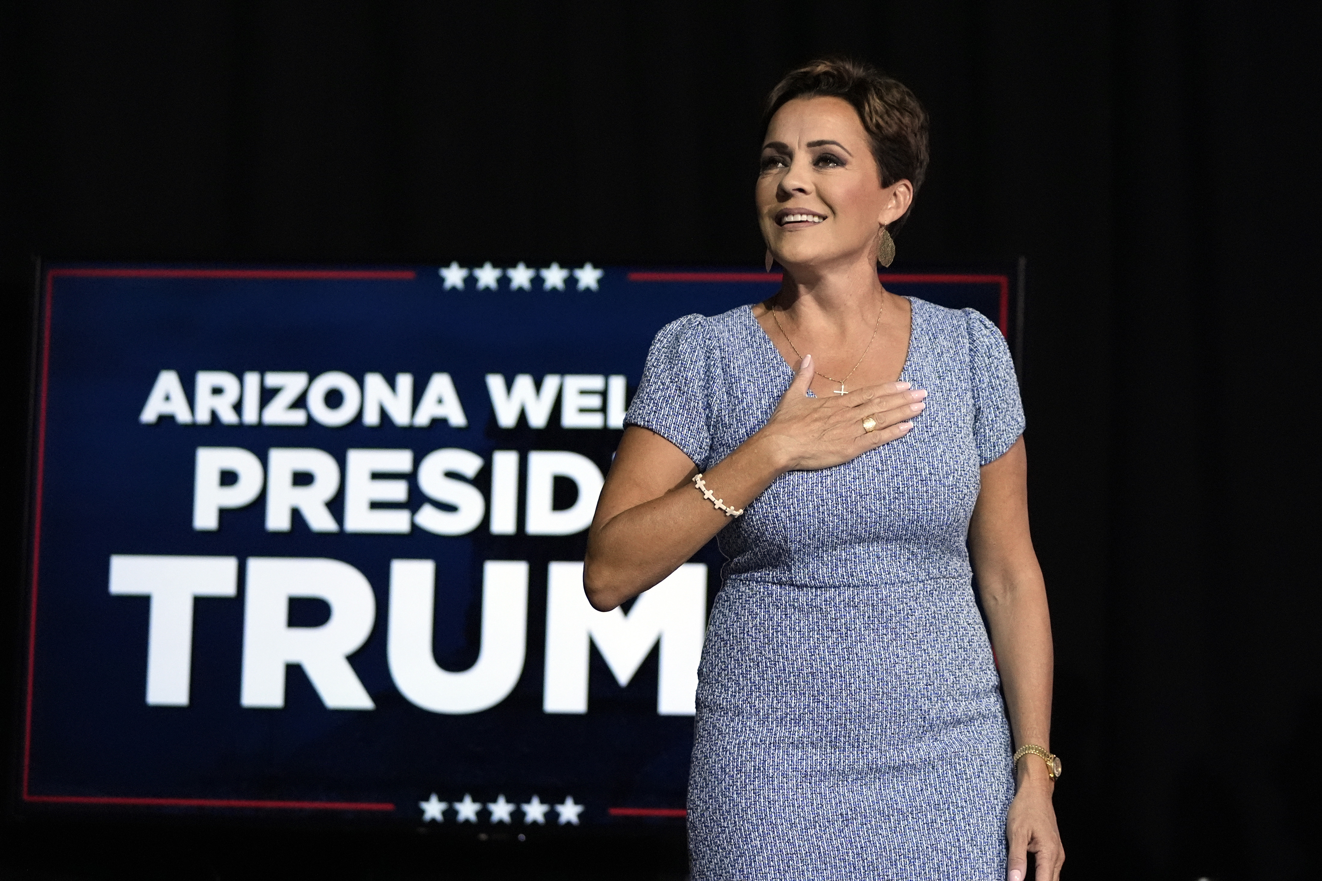 FILE - Kari Lake, Republican candidate for Senate in Arizona, arrives to speak at a campaign event for Republican presidential nominee former President Donald Trump at the Linda Ronstadt Music Hall, Thursday, Sept.12, 2024, in Tucson, Ariz. (AP Photo/Alex Brandon, File)