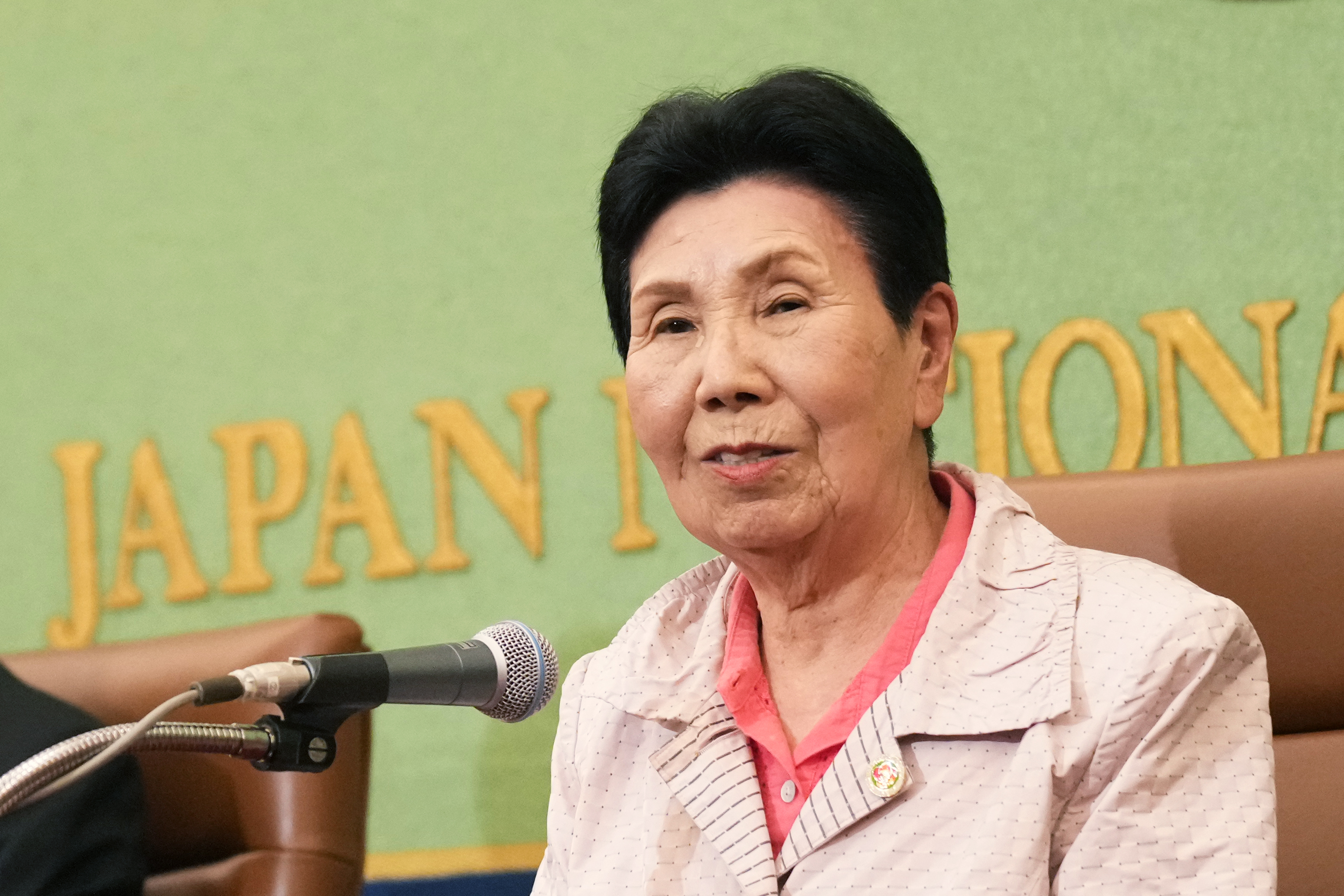 Hideko Hakamada, a sister of Iwao Hakamada, who was recently acquitted by a district court after a retrial for a 1966 quadruple murder, speaks during a news conference in Tokyo, Monday, Sept. 30, 2024. (AP Photo/Hiro Komae)